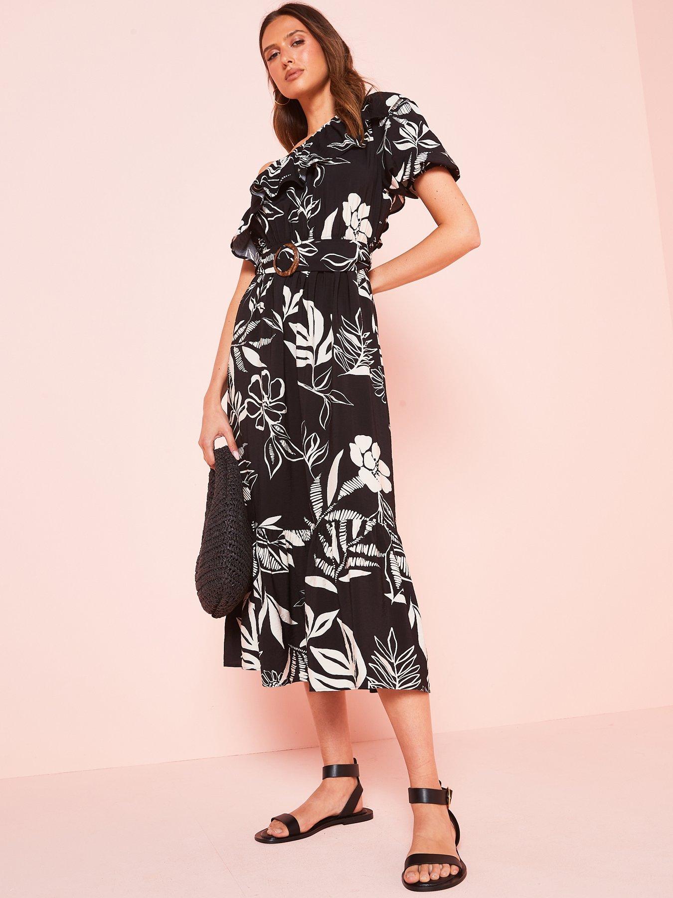 v-by-very-printednbspone-shoulder-frill-midi-dress-blackwhiteback