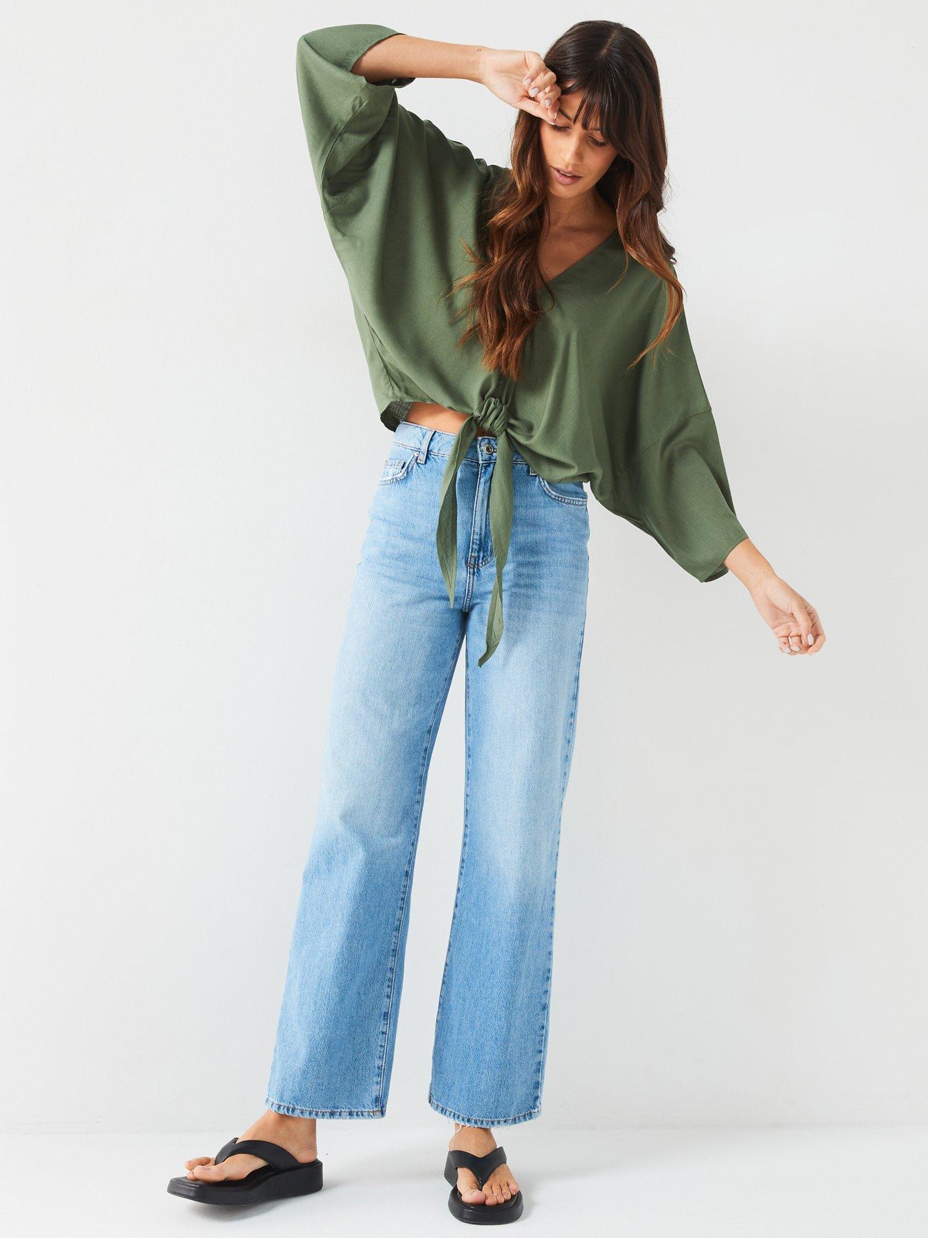 v-by-very-tie-front-textured-blouse-greenback