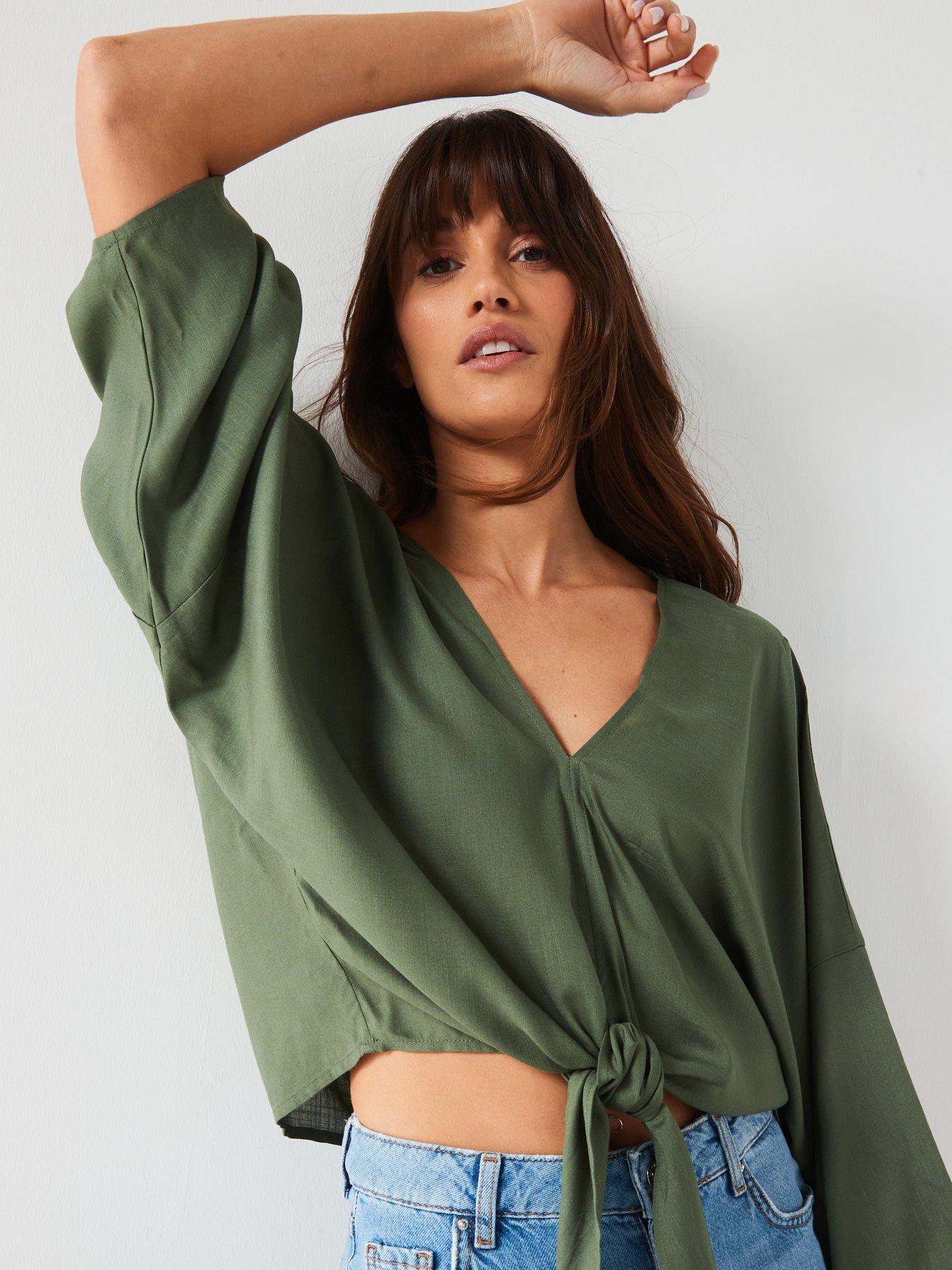 v-by-very-tie-front-textured-blouse-greenoutfit