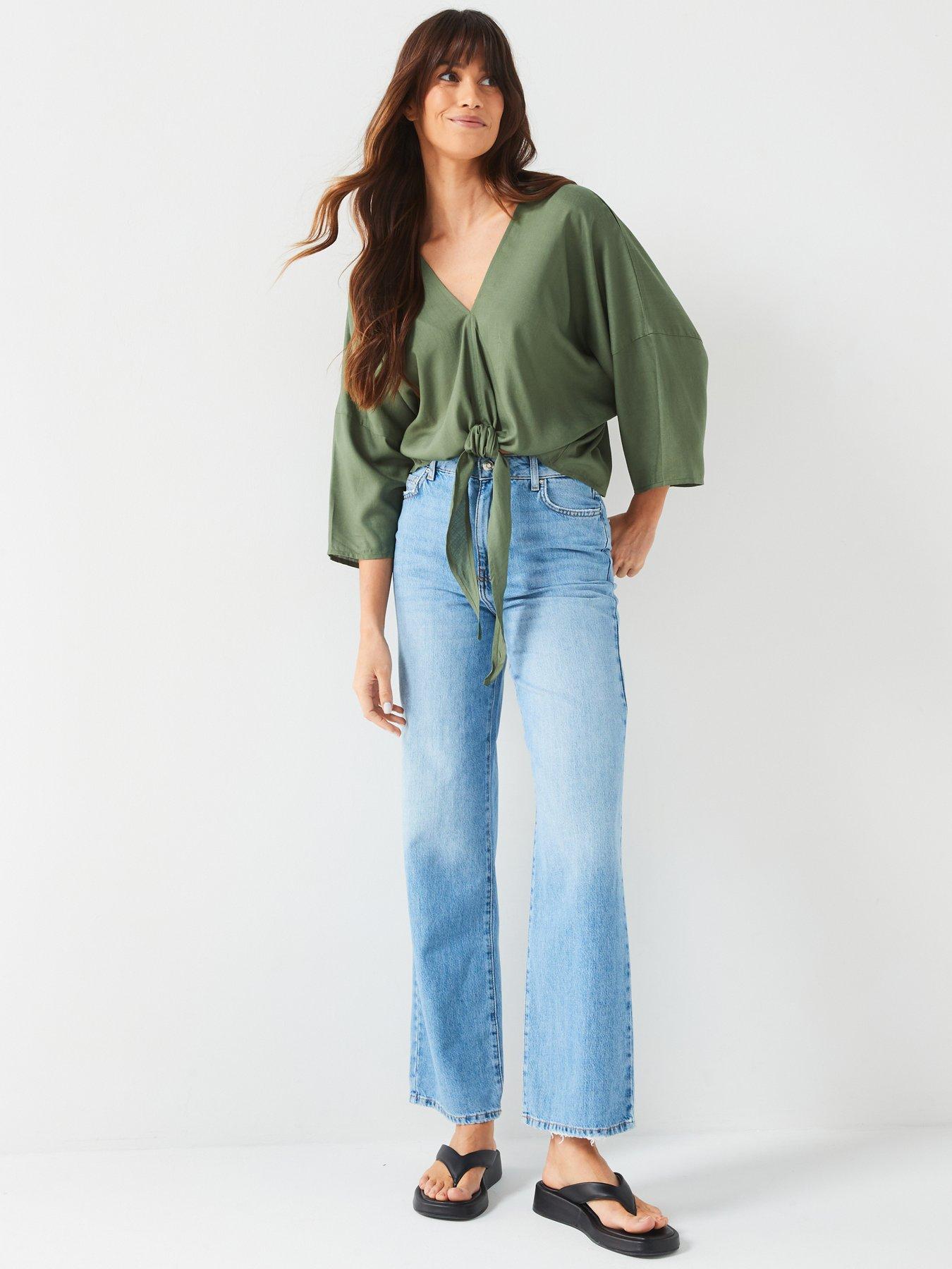 v-by-very-tie-front-textured-blouse-greendetail