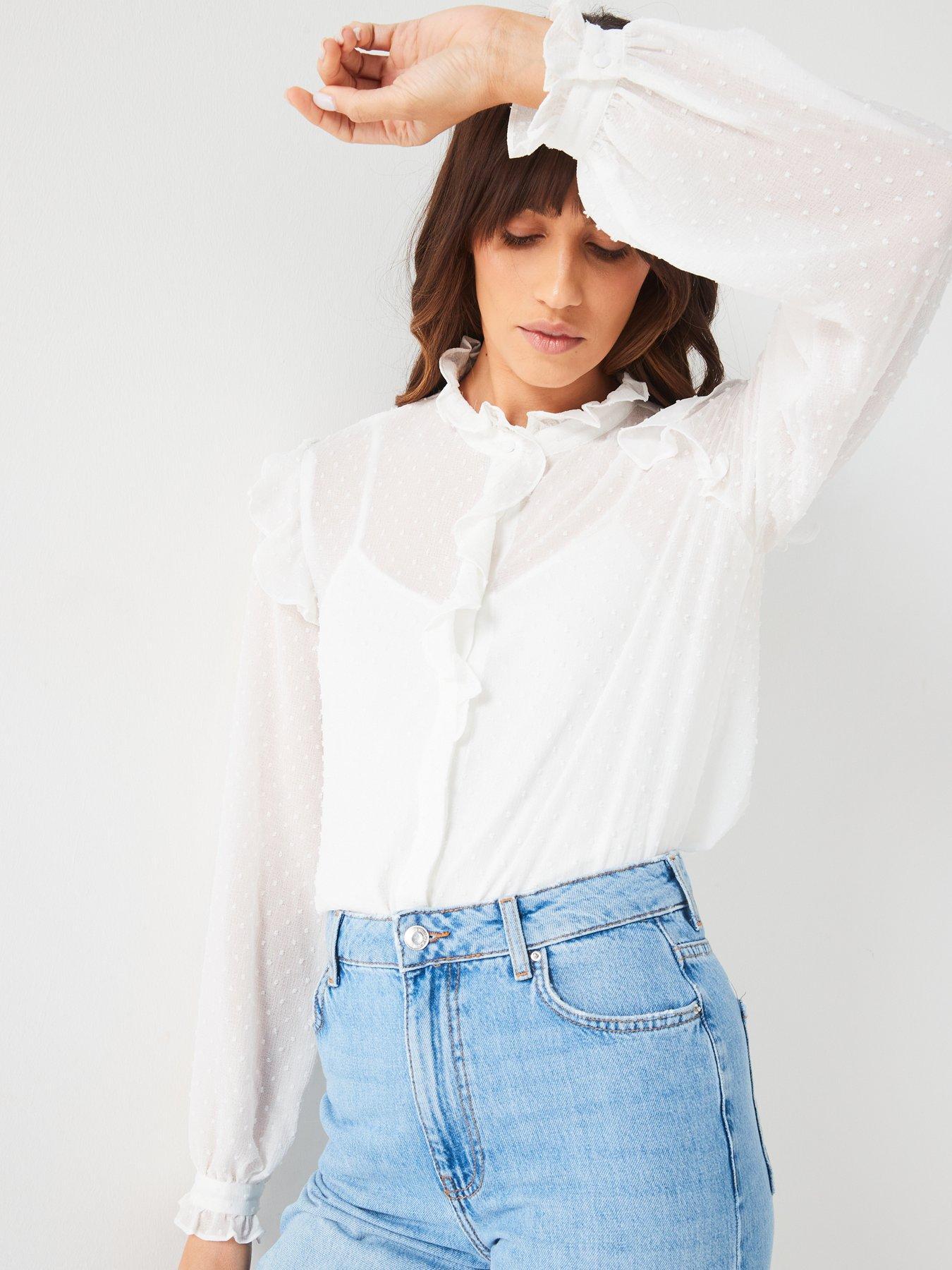 v-by-very-dobby-frill-long-sleeve-blouse-whiteoutfit