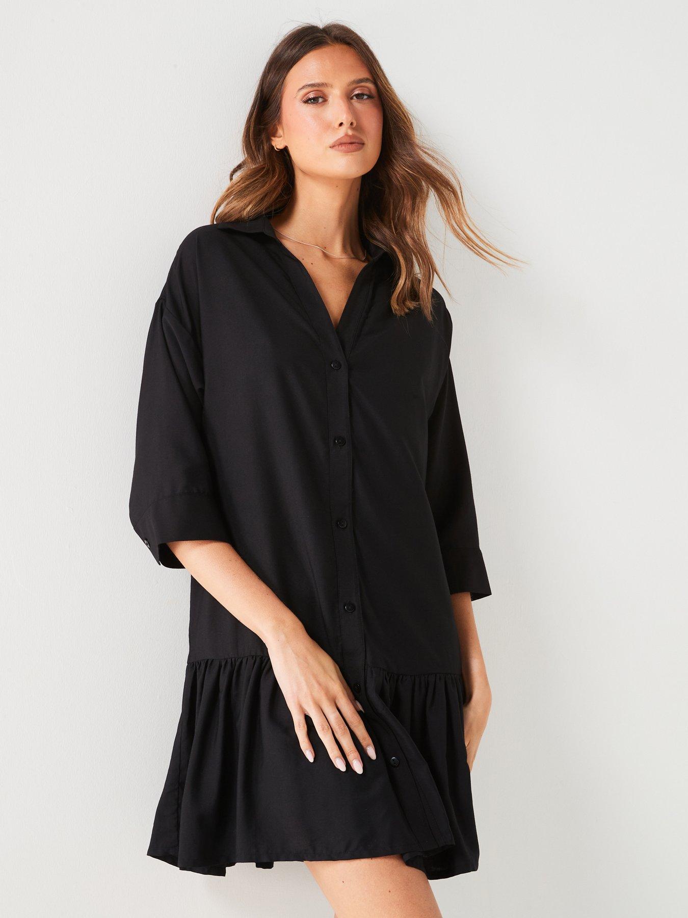 v-by-very-gathered-hem-mininbspshirt-dress-blackfront