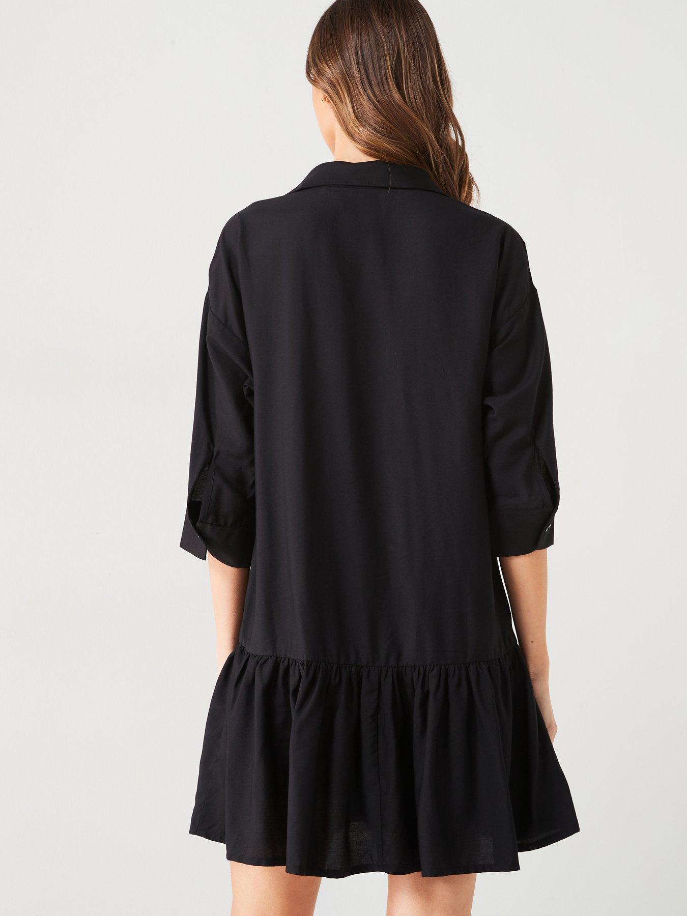 v-by-very-gathered-hem-mininbspshirt-dress-blackstillFront