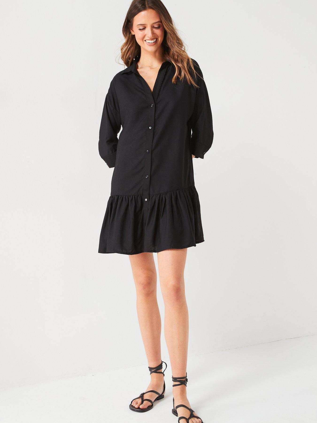 v-by-very-gathered-hem-mininbspshirt-dress-blackback