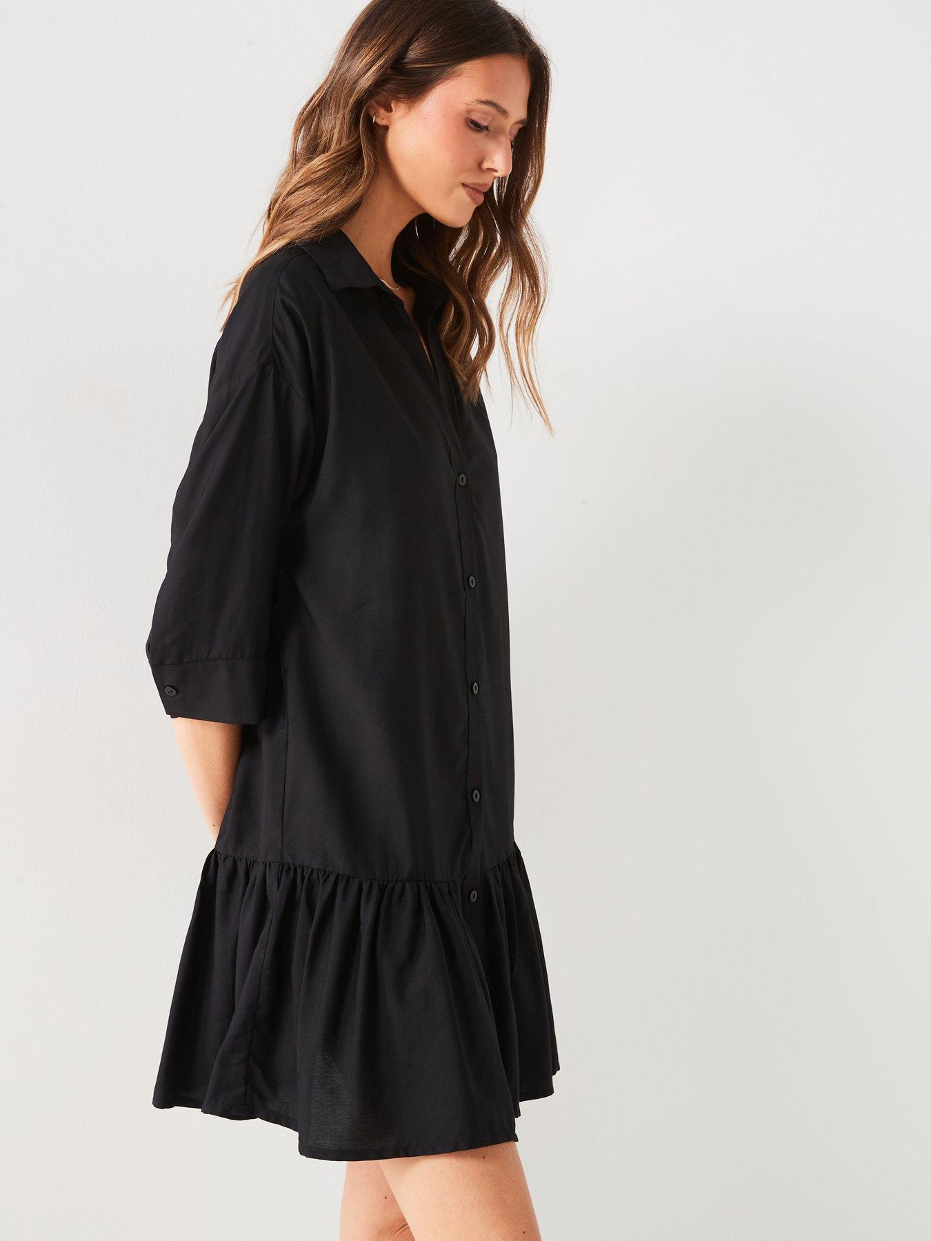 v-by-very-gathered-hem-mininbspshirt-dress-blackdetail