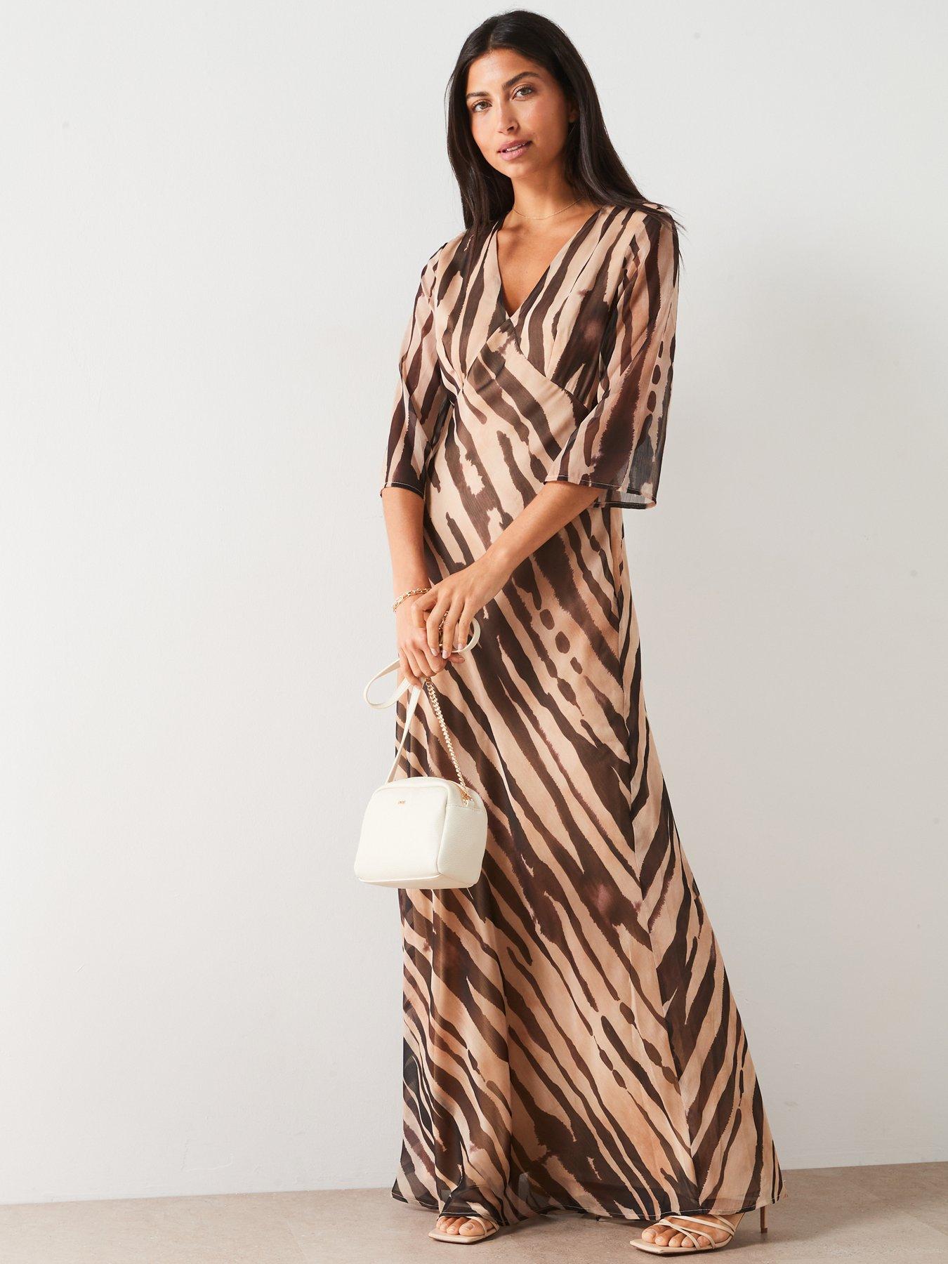 undefined Printed Georgette Maxi Dress - Animal Print