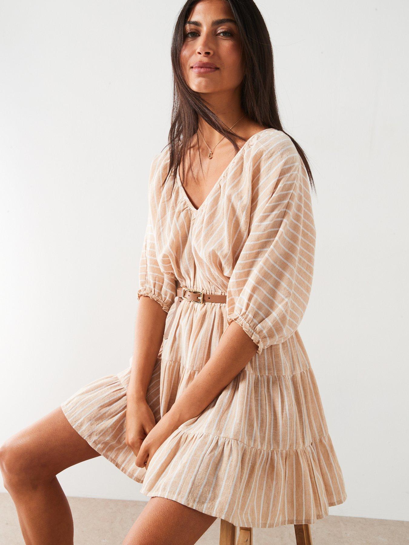 v-by-very-stripe-linen-blendnbspmini-dress-beigeoutfit