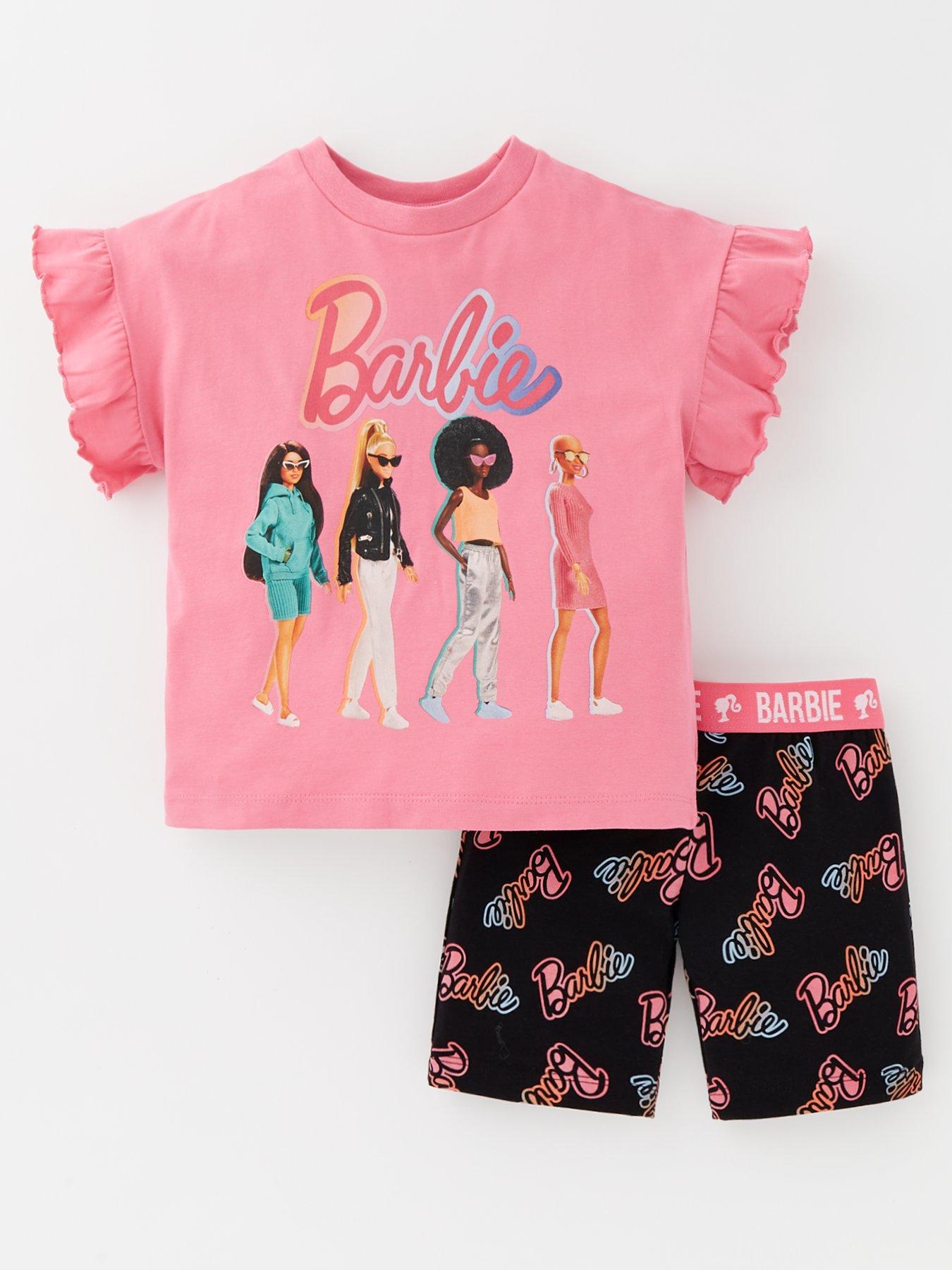 barbie-2-piece-frill-sleeve-t-shirt-and-cycling-short-set-pink