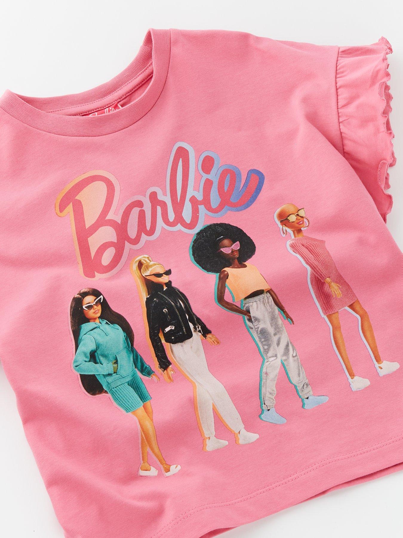 barbie-2-piece-frill-sleeve-t-shirt-and-cycling-short-set-pinkoutfit