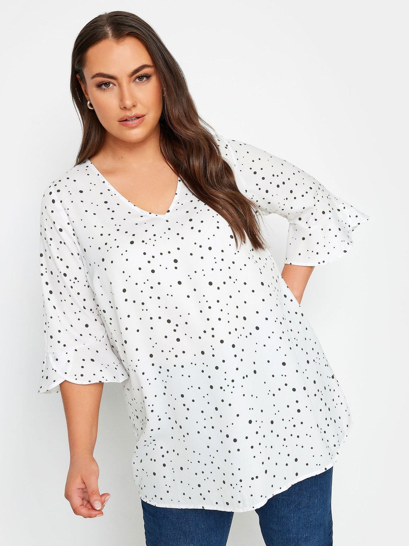 yours-frill-sleeve-swing-top-white-spot