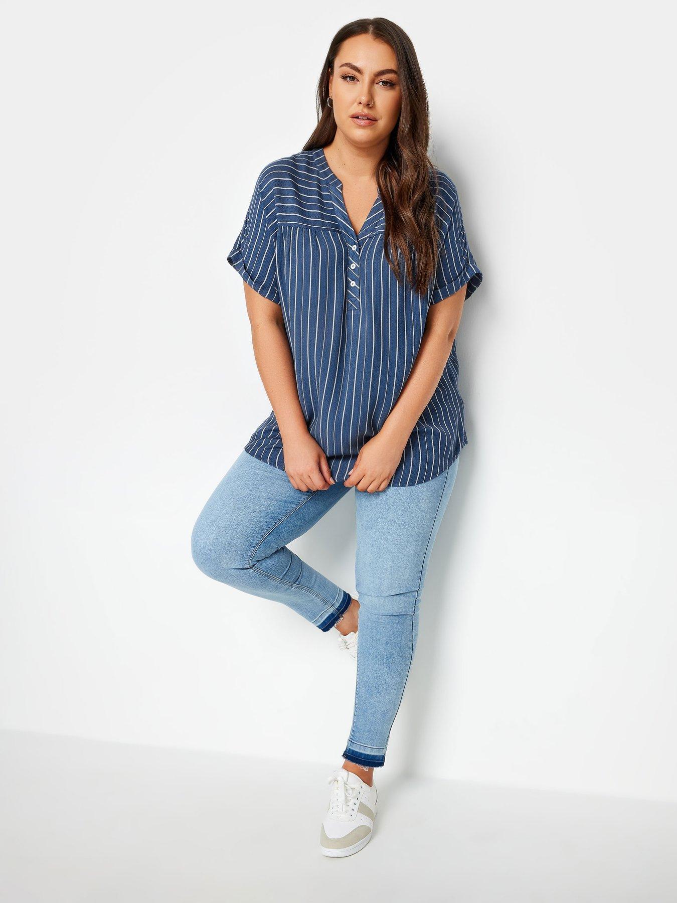 yours-stripe-notch-neck-blouse-blueback