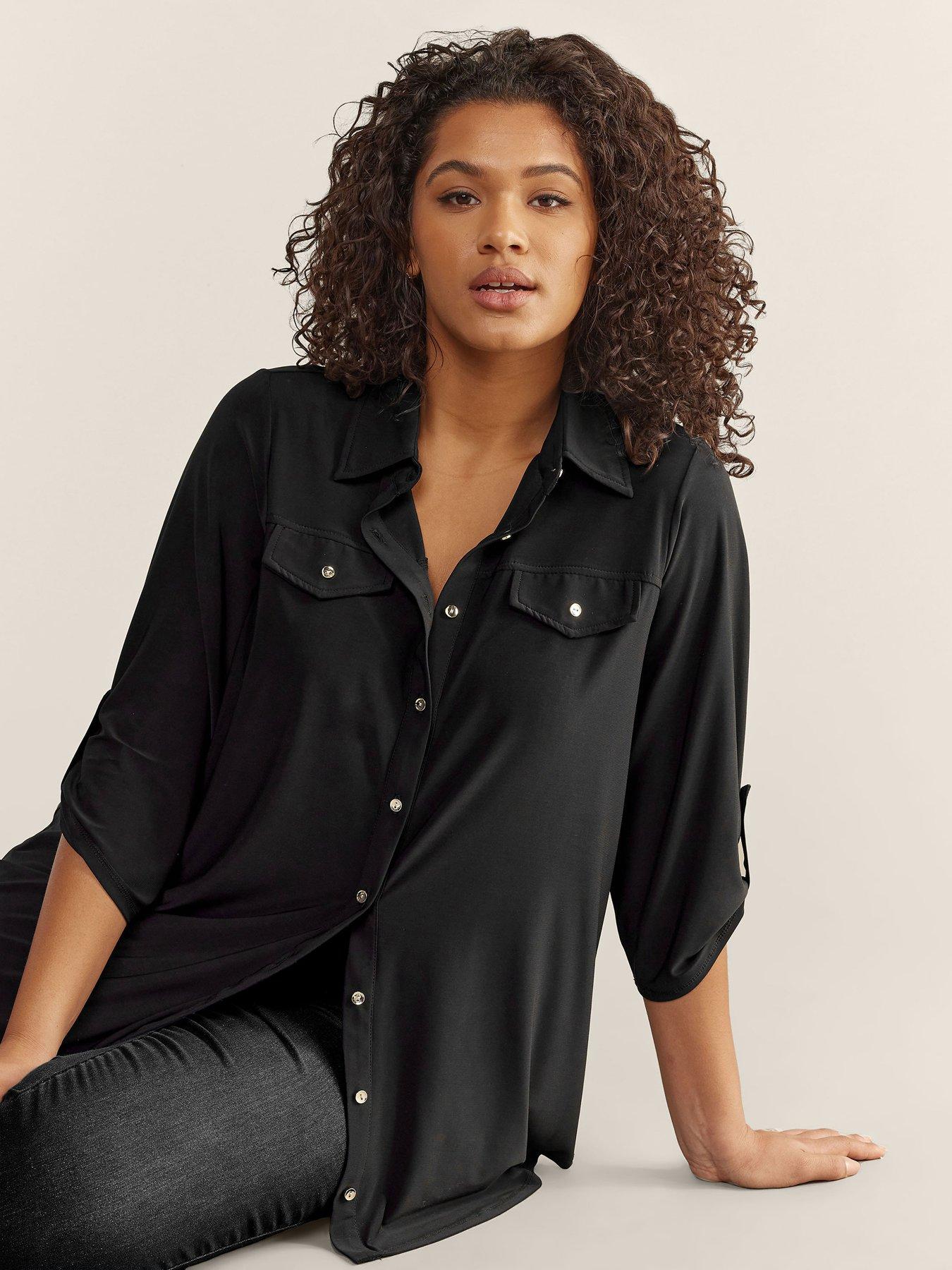 Image of Evans Turn Back Sleeve Blouse - Black