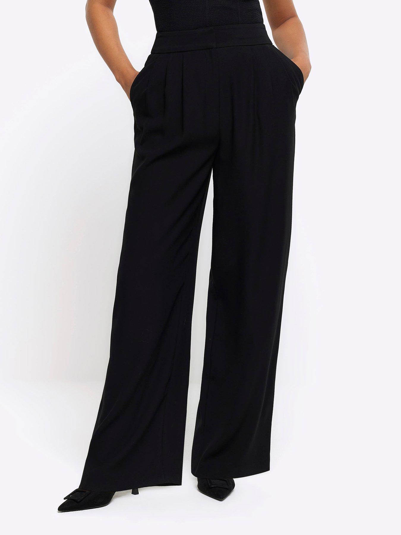undefined Wide Leg Pleated Trouser - Black