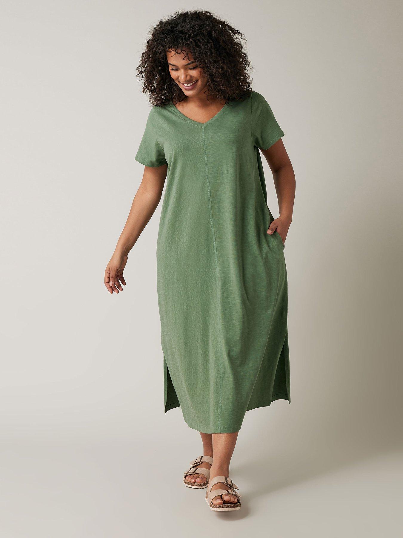 evans-slub-jersey-dress-khaki-green