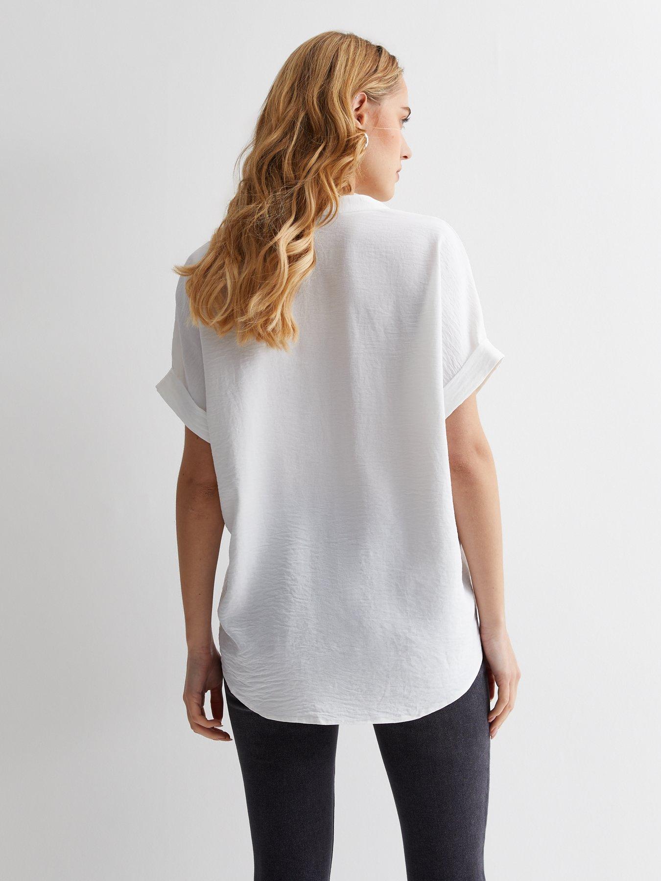 new-look-white-v-neck-roll-sleeve-topstillFront