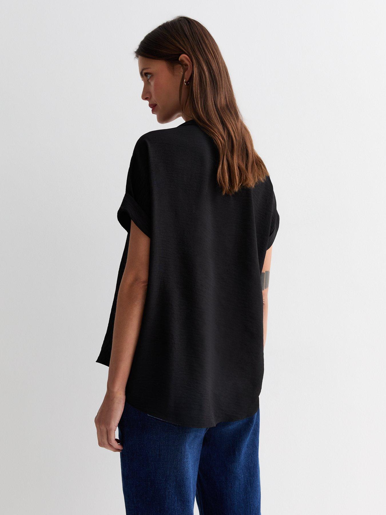 new-look-v-neck-roll-sleeve-top-blackstillFront