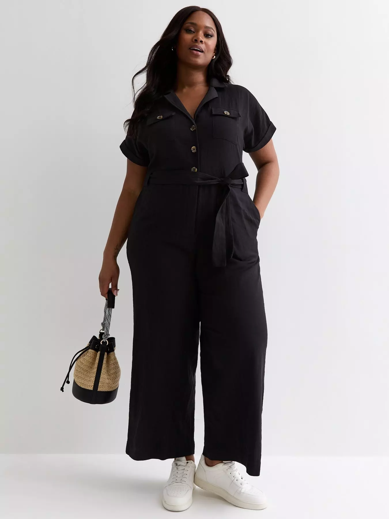 Petite Twill Belted Utility Jumpsuit