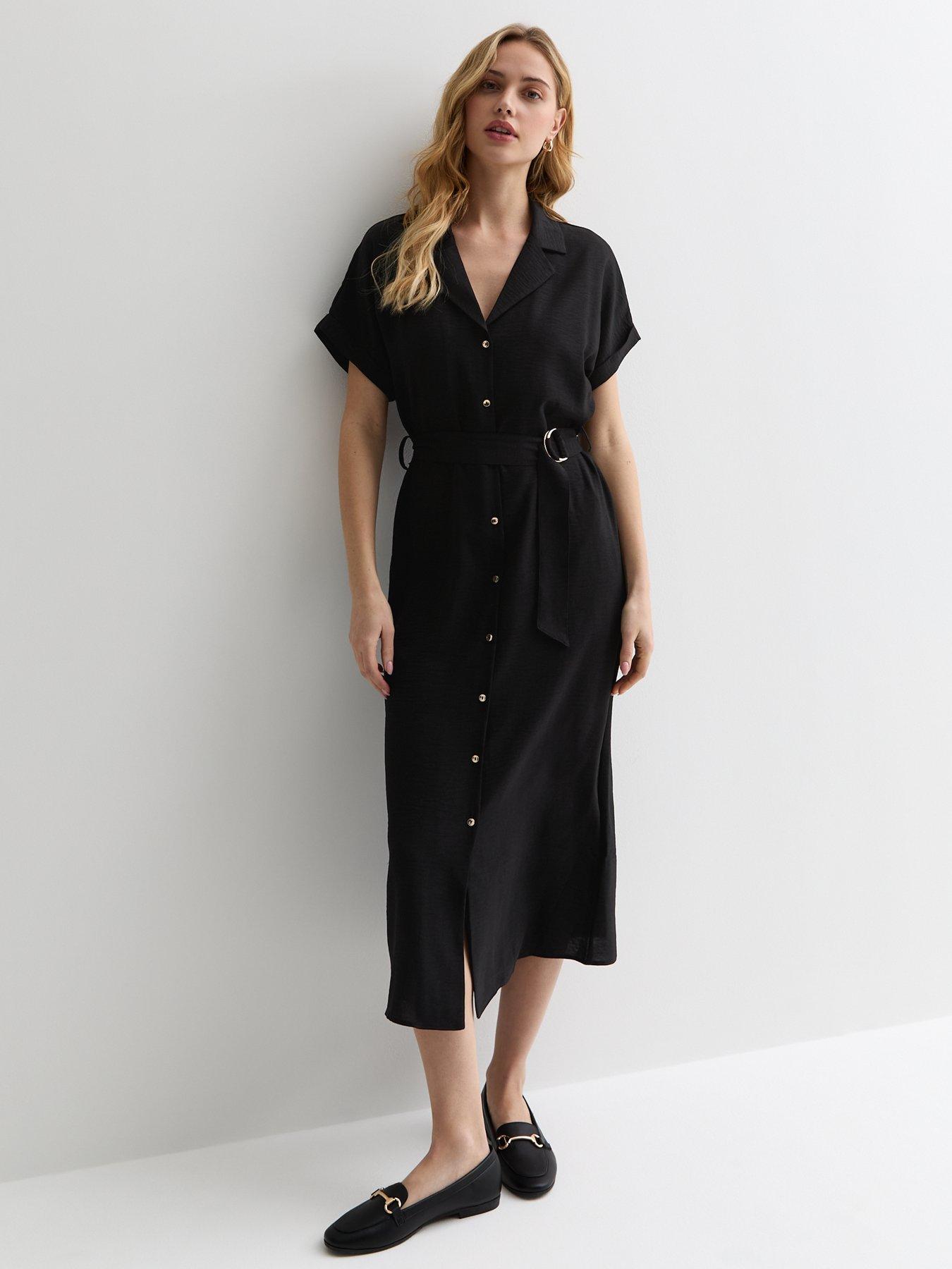 new-look-black-short-sleeve-midi-shirt-dressback