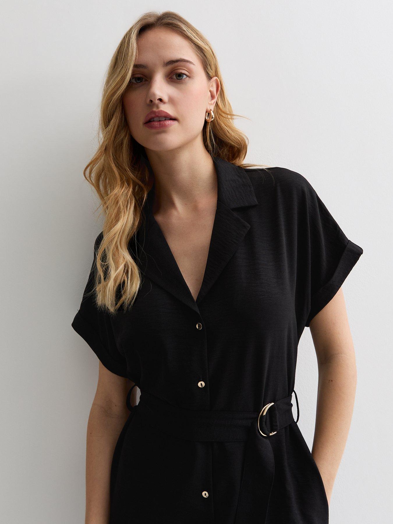 new-look-black-short-sleeve-midi-shirt-dressoutfit