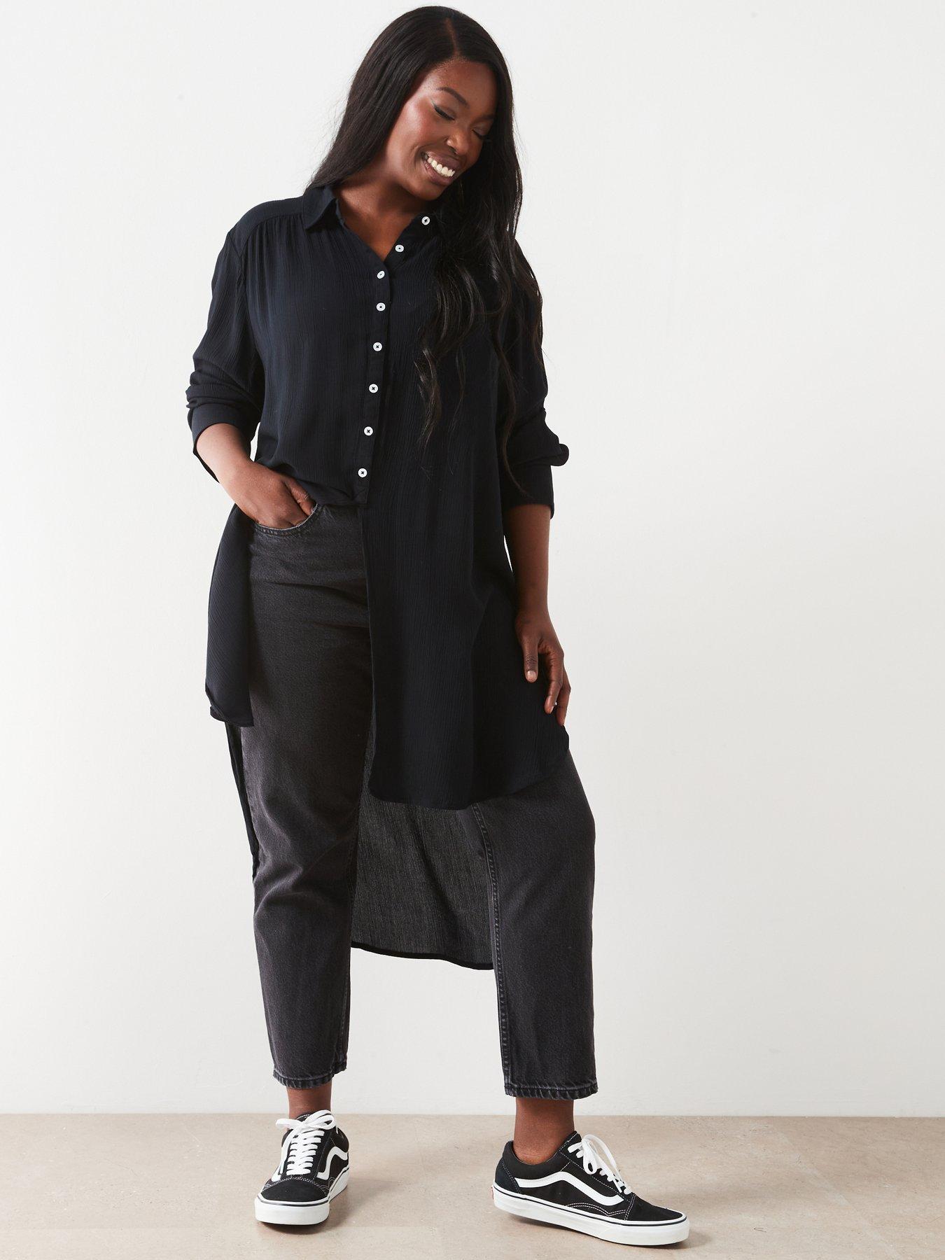 v-by-very-curve-crinkle-longline-shirt-blackdetail