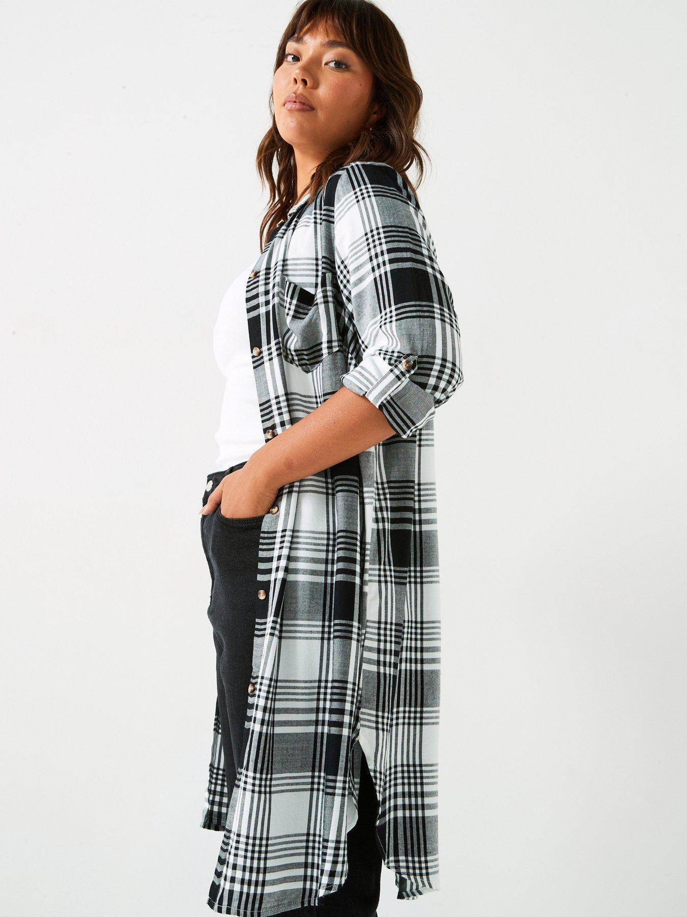 V by Very Curve Button Through Longline Check Shirt | Very Ireland