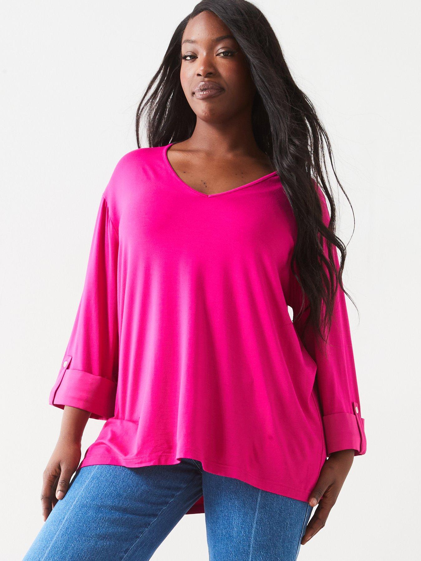 v-by-very-curve-v-neck-dipped-hem-jersey-top-pink