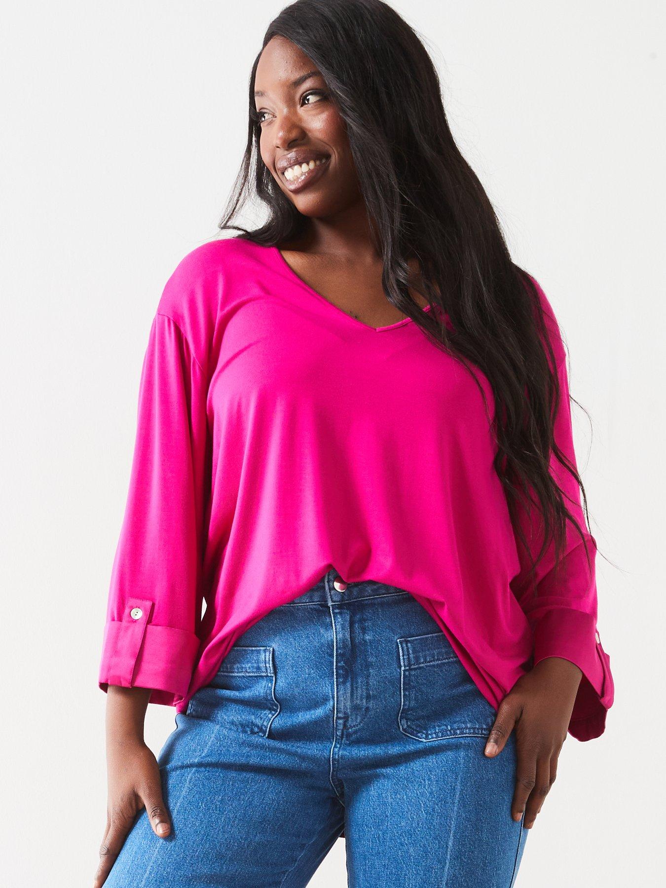 v-by-very-curve-v-neck-dipped-hem-jersey-top-pinkdetail