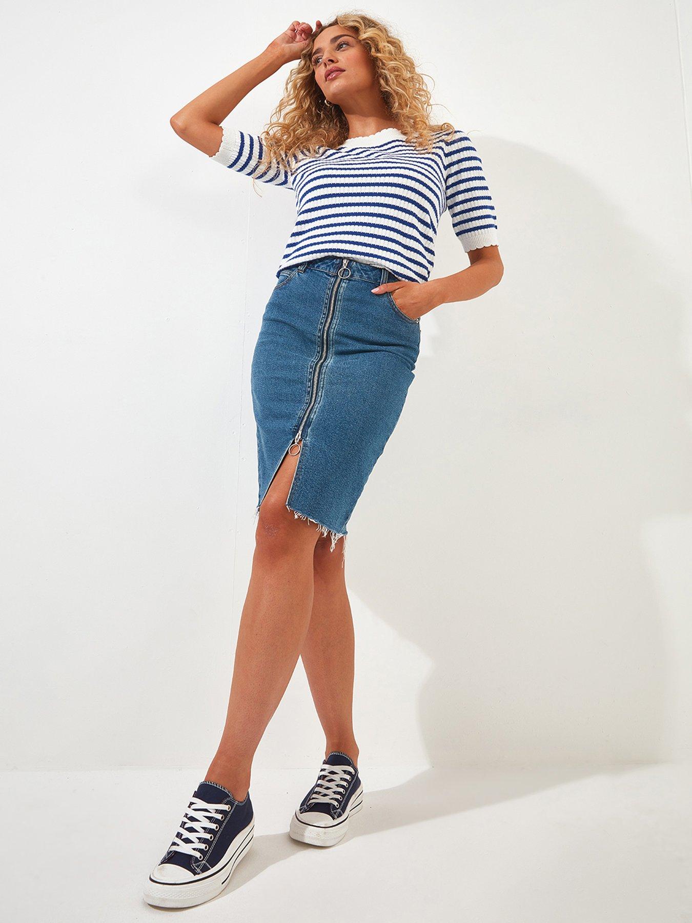 Mid length clearance denim skirts popular