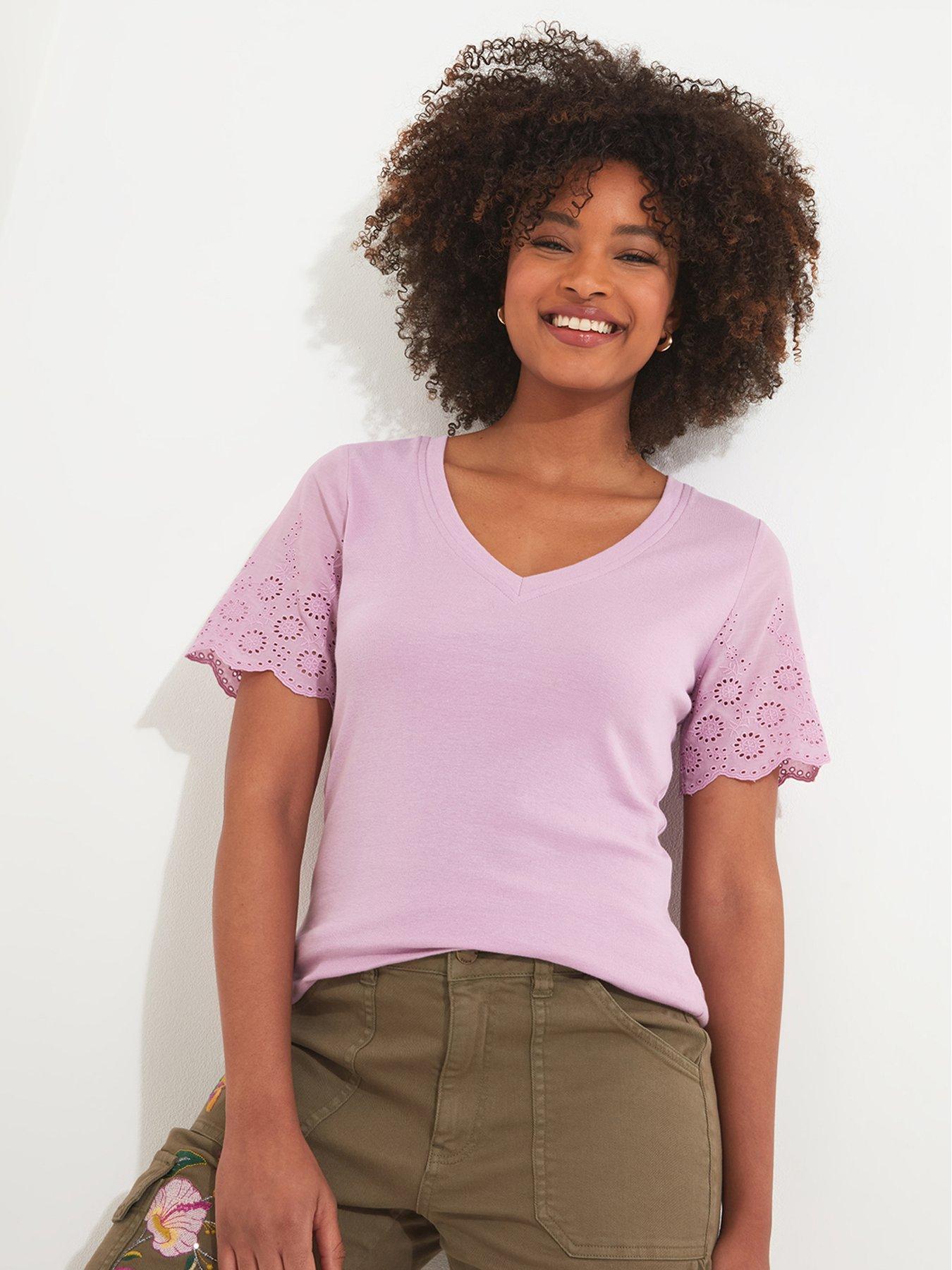 Joe Browns Broderie Sleeve T-shirt - Purple