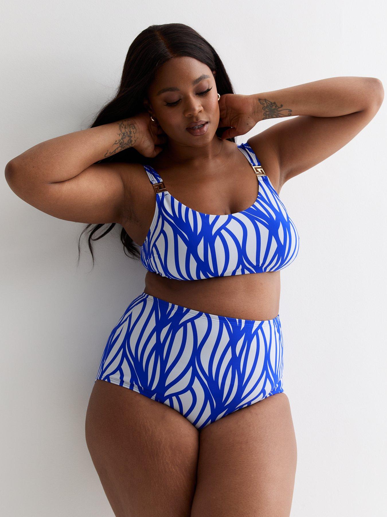 Blue bikini bottoms high waisted hot sale