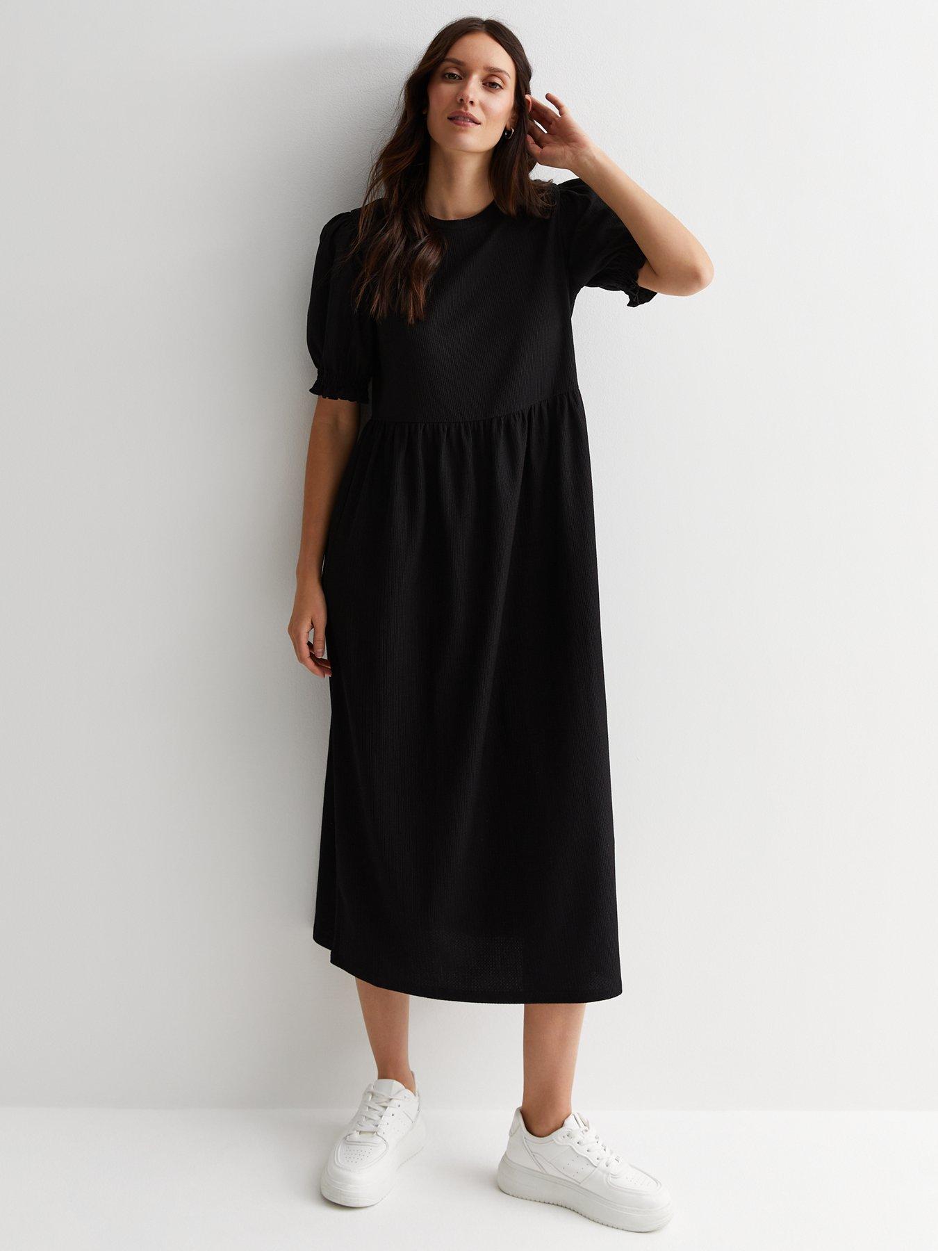 New Look Black Crinkle Short Sleeve Midi Smock Dress | Very Ireland