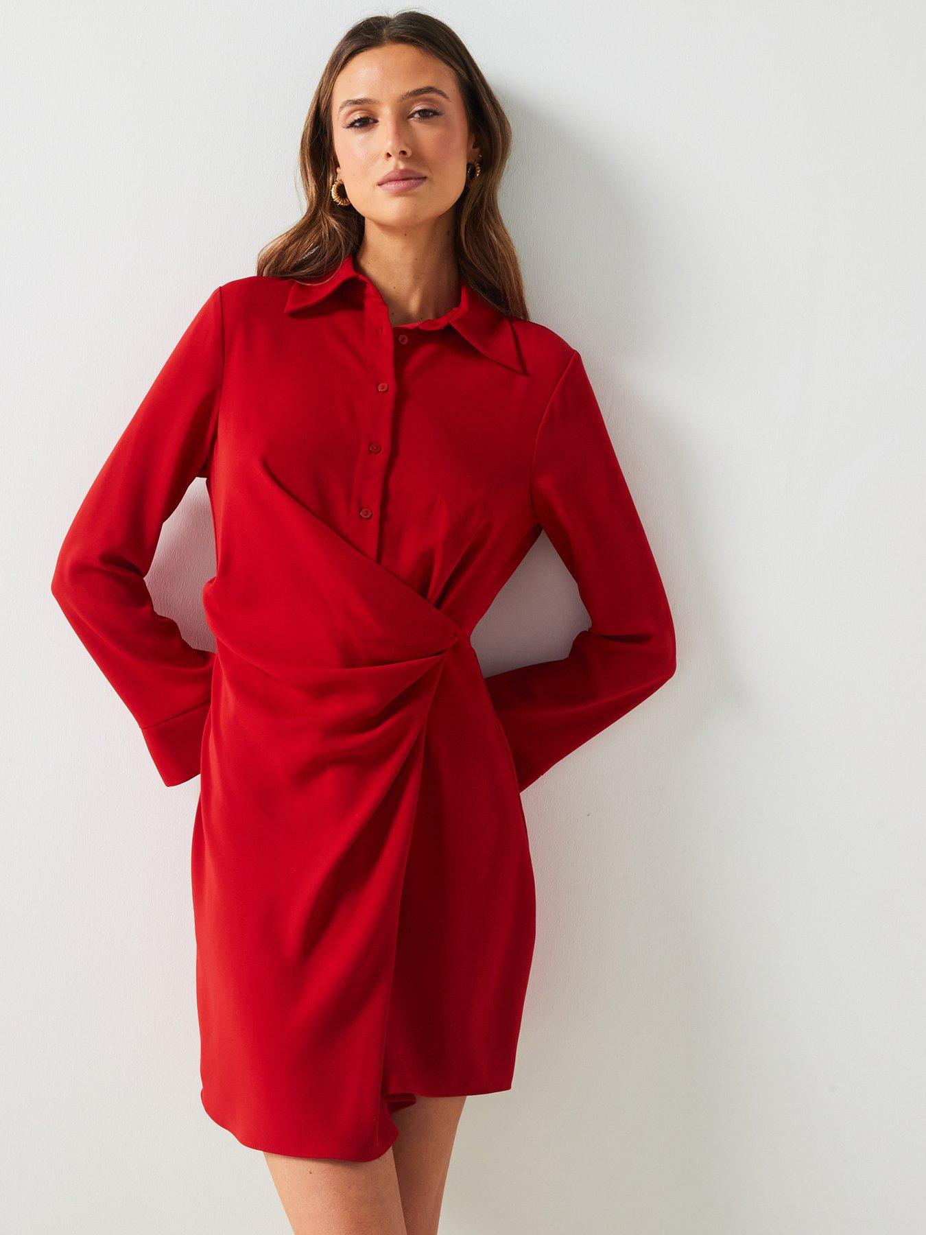 mango red wrap dress MNG by Mango Textured Wrap Ruffle Mini Dress- Fuchsia/Red Size: 6