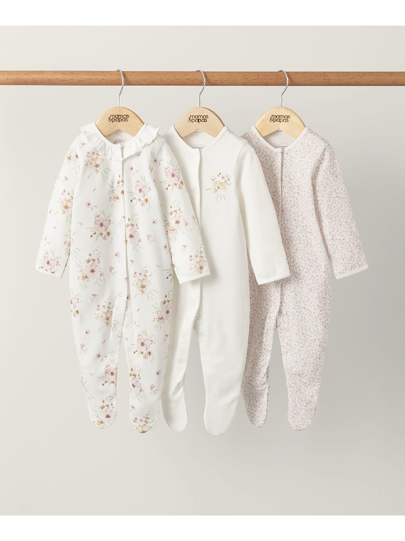 mamas-papas-baby-girls-3-pack-watercolour-flowers-sleepsuits-pinkoutfit