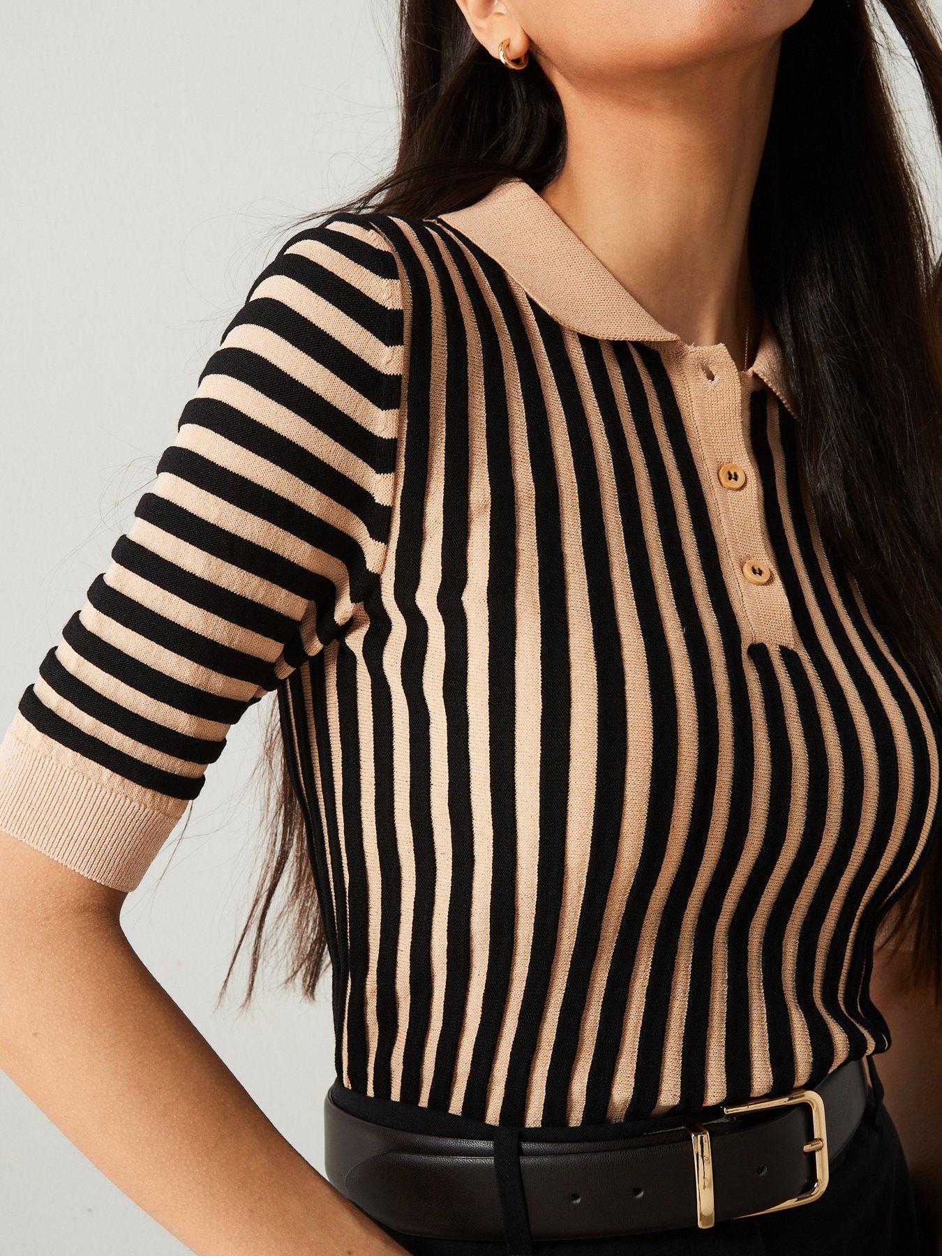 mango-striped-polo-neck-short-sleeve-jumper-blackbeigedetail