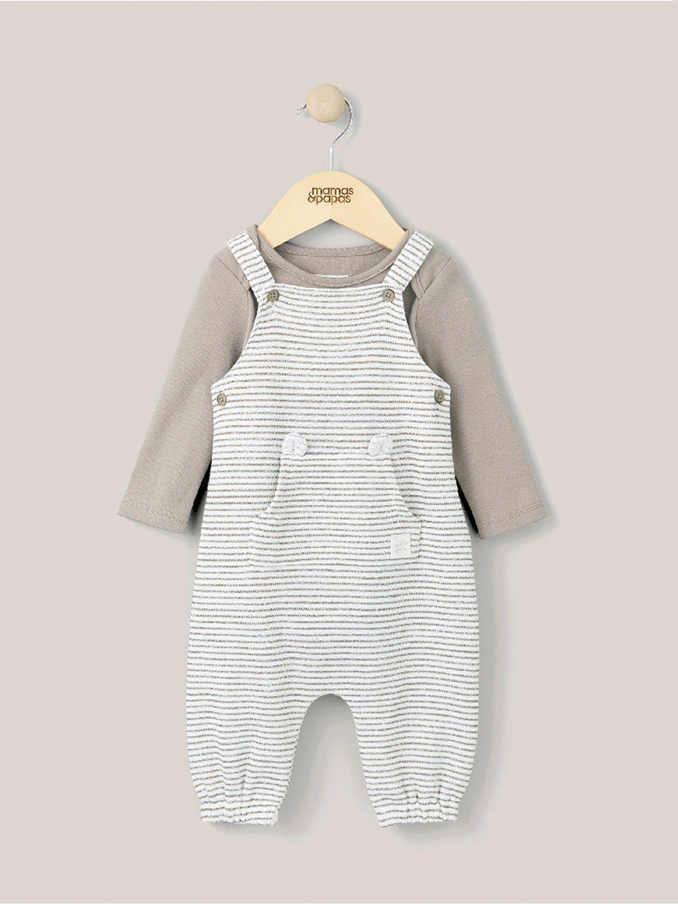 Image 2 of 5 of Mamas & Papas Baby Unisex 2 Piece Stripe Dungaree Set - Brown