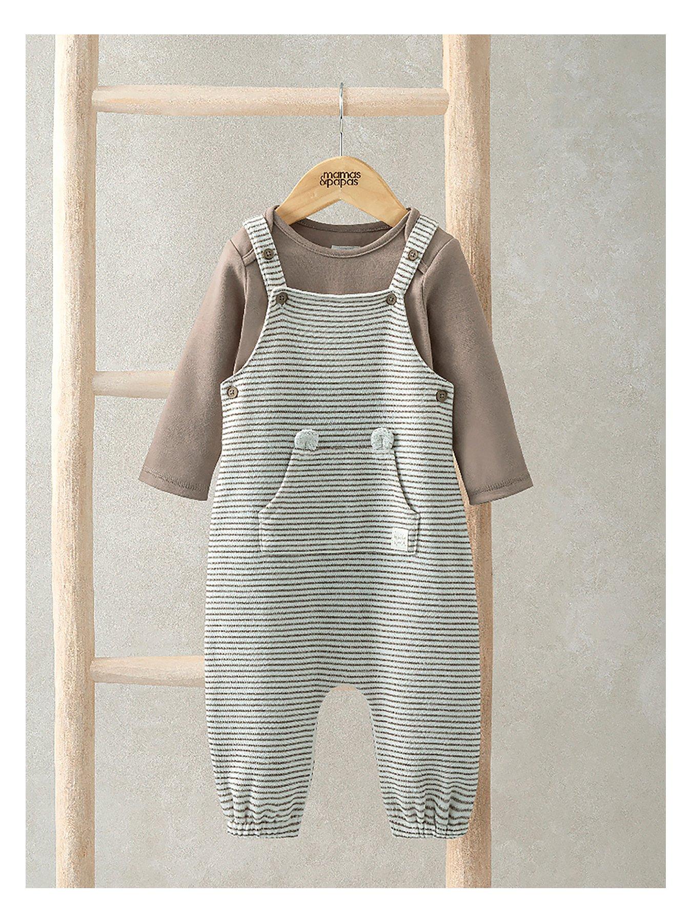 Image 3 of 5 of Mamas & Papas Baby Unisex 2 Piece Stripe Dungaree Set - Brown