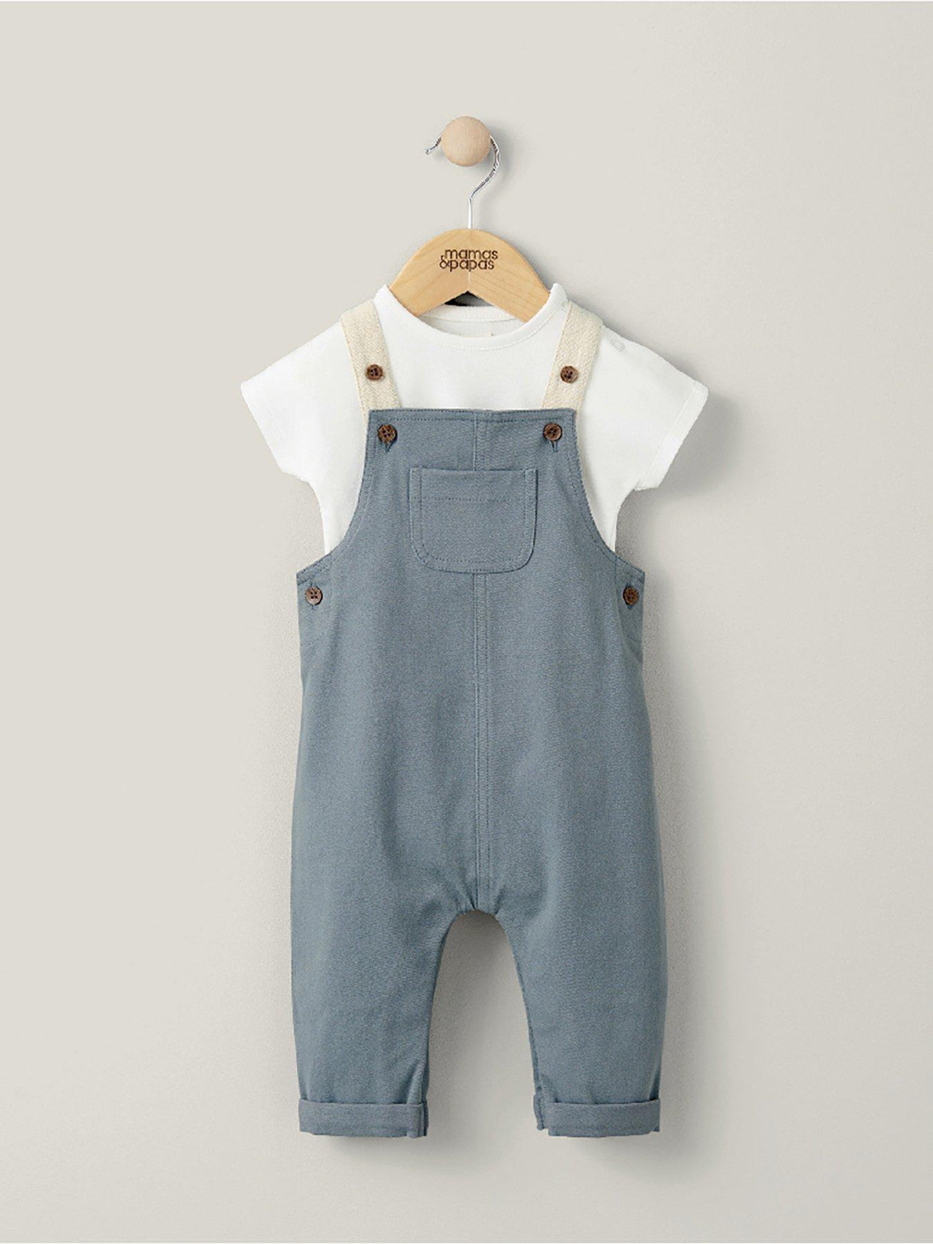 Image 2 of 6 of Mamas & Papas Baby Boys 2 Piece Blue Dungaree Set - Blue