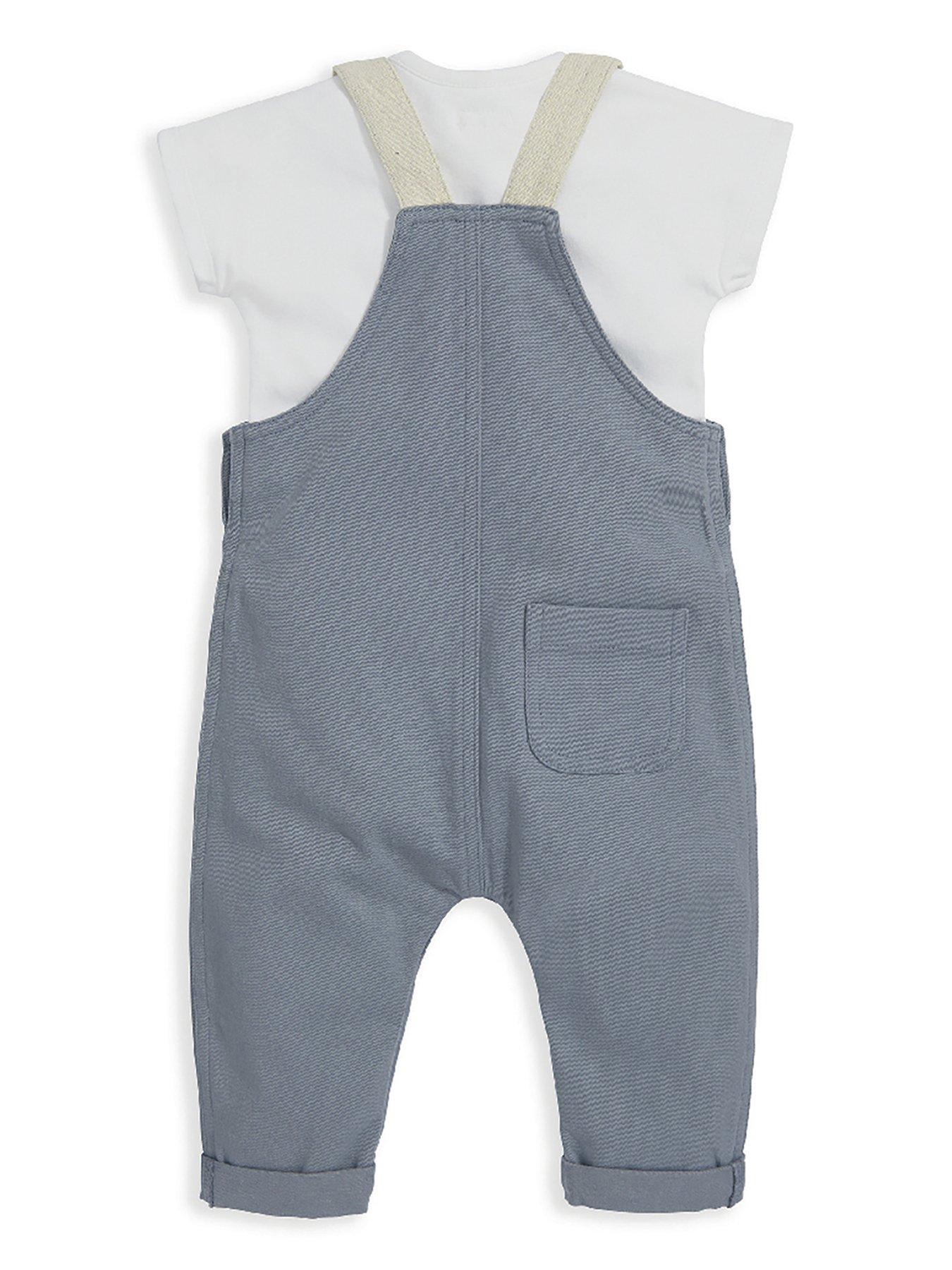 Image 3 of 6 of Mamas & Papas Baby Boys 2 Piece Blue Dungaree Set - Blue