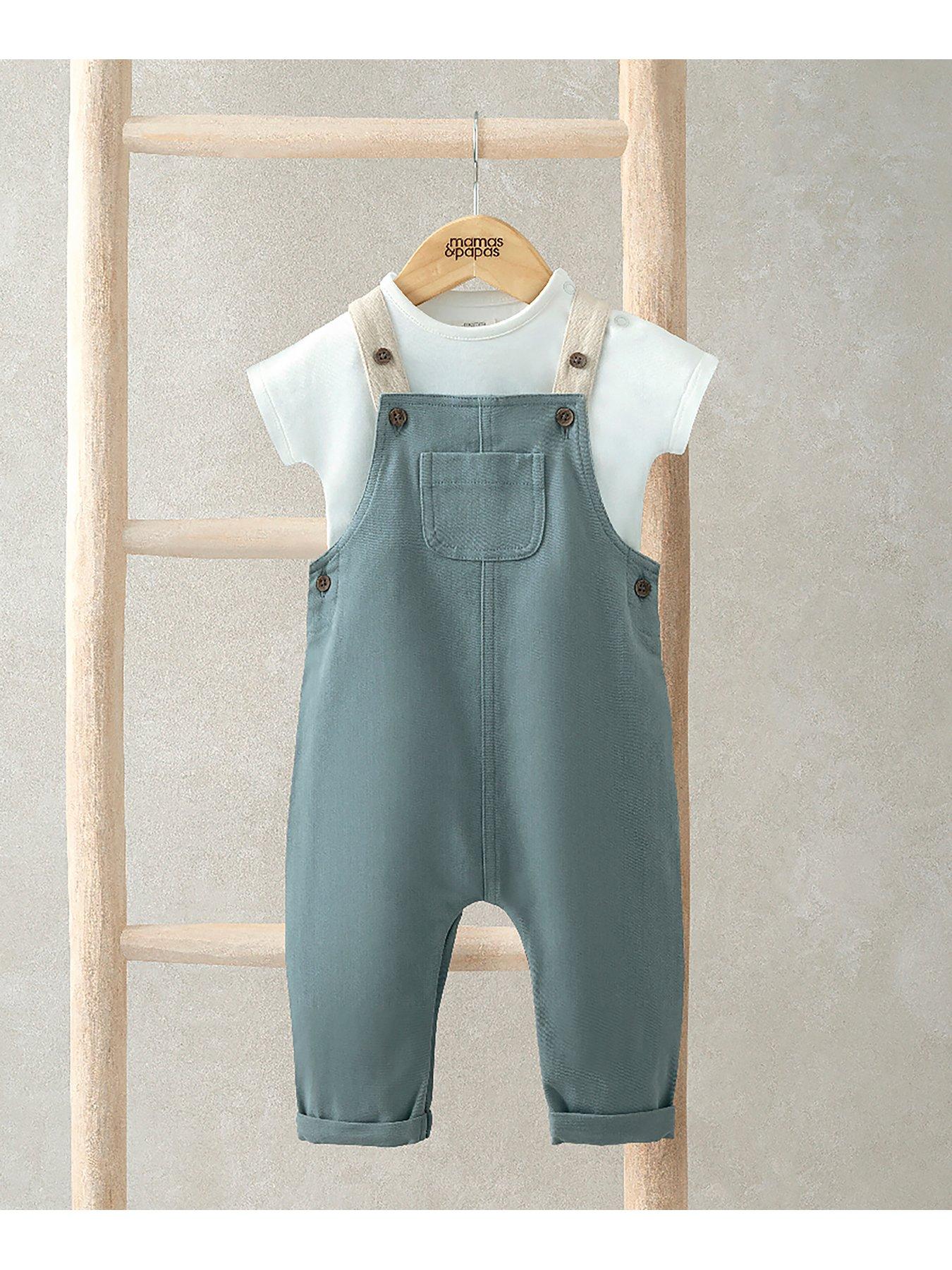 Image 6 of 6 of Mamas & Papas Baby Boys 2 Piece Blue Dungaree Set - Blue