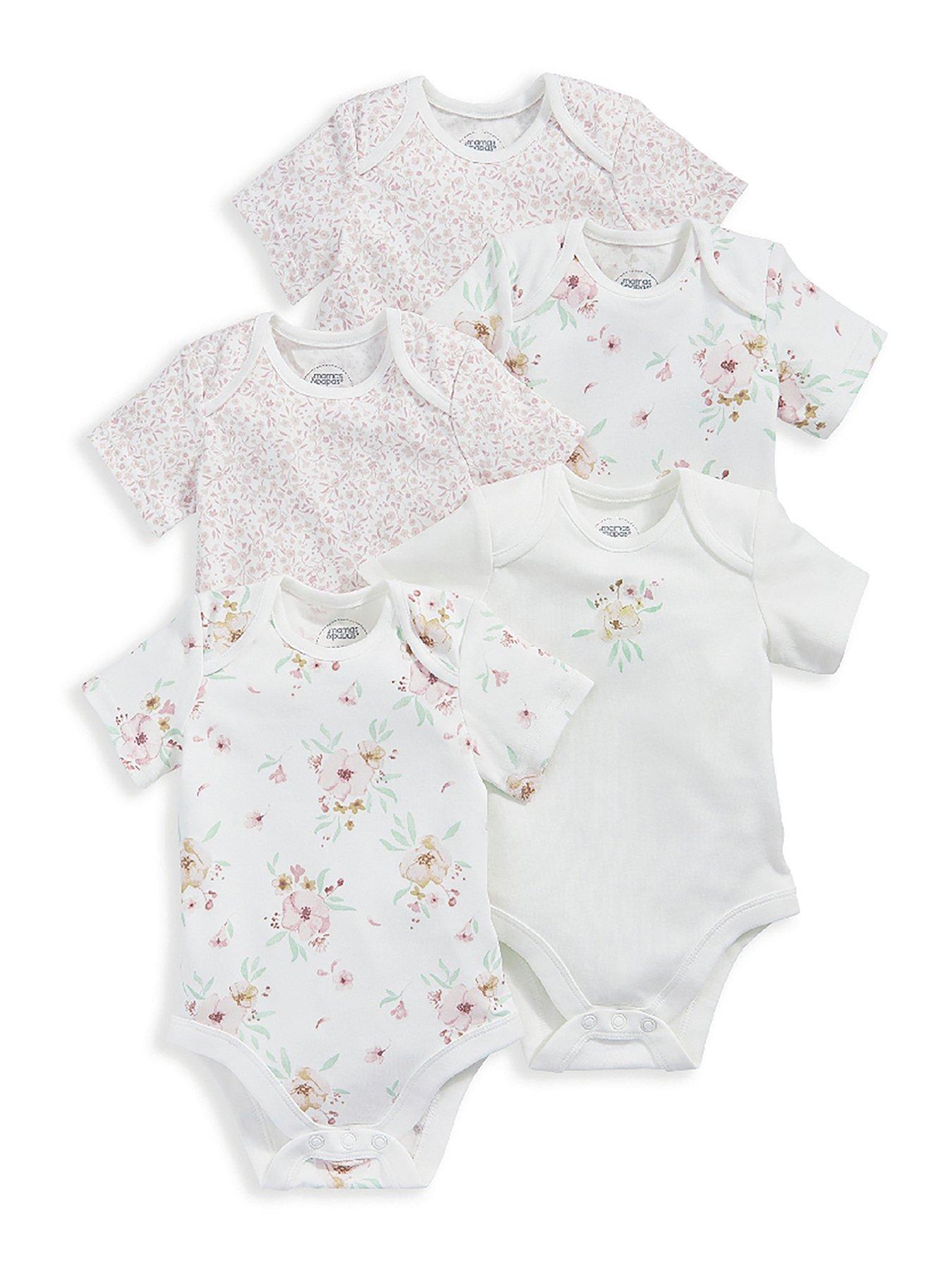 mamas-papas-baby-girls-5-pack-flower-bodysuits-pink