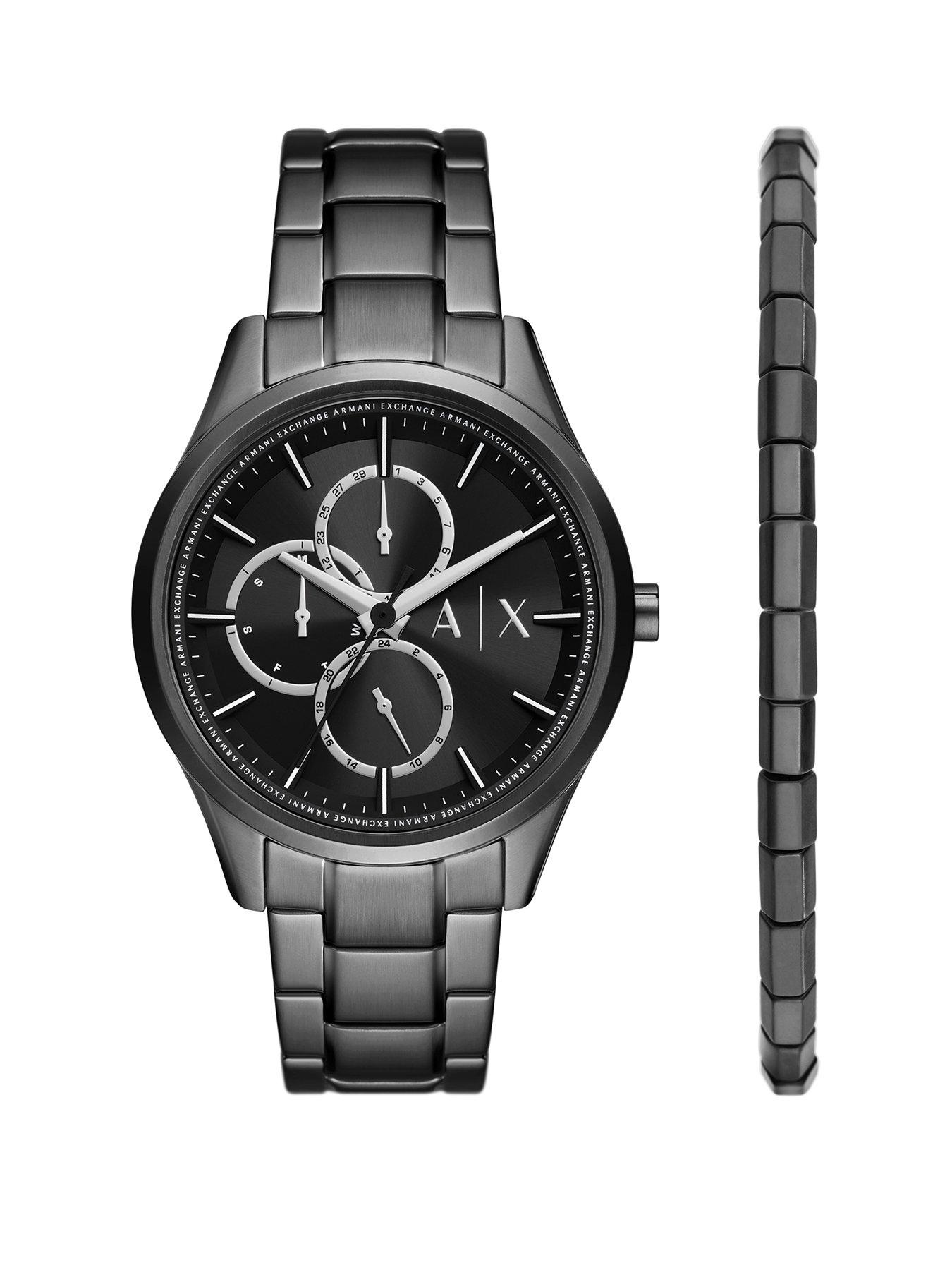 armani-exchange-multifunction-black-stainless-steel-watch-and-bracelet-set-very-exclusivefront