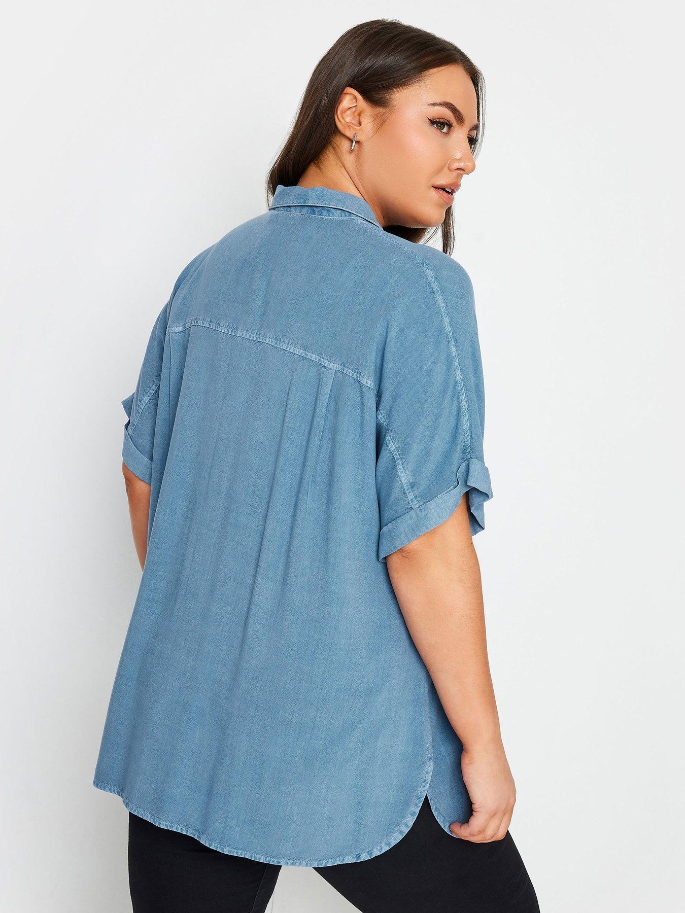 yours-curve-chambray-shirt-bluestillFront