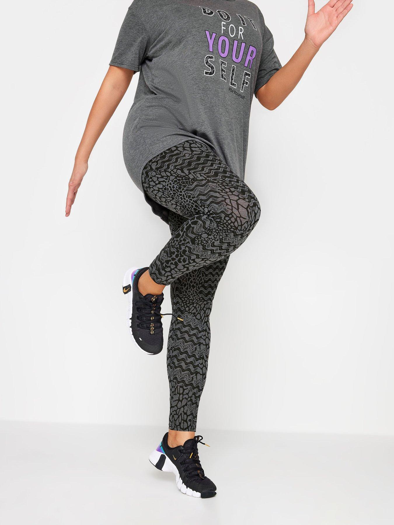 YOURS Plus Size Grey Flocked Leopard Print Leggings