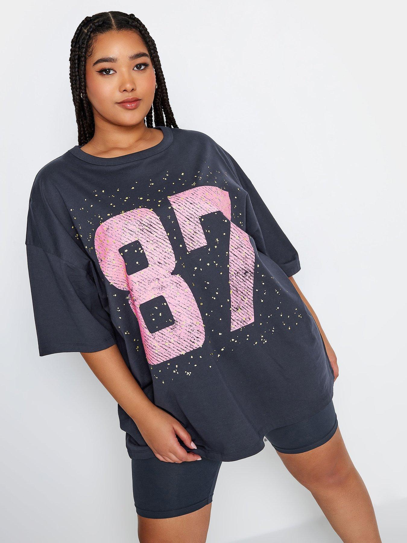 yours-curve-glitter-oversized-varsity-t-shirt-blue