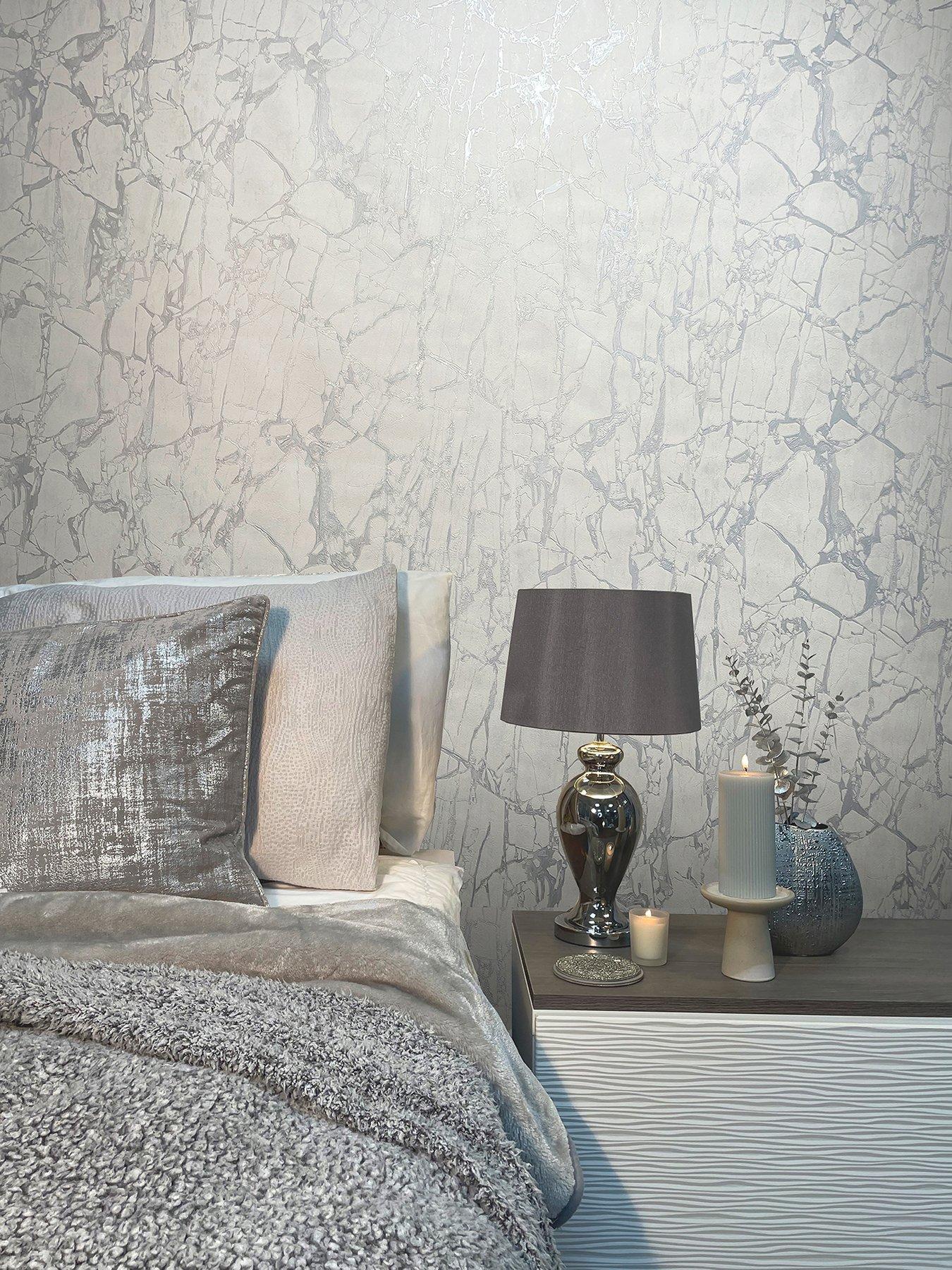 undefined Enzo Marble Wallpaper in White and Silver