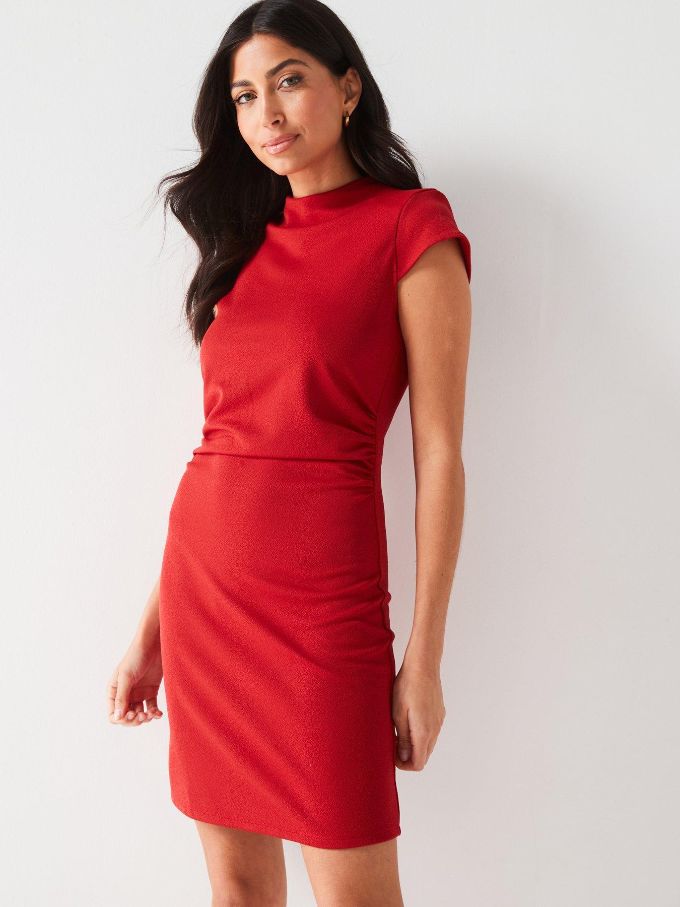 v-by-very-ruched-detailnbspmini-dress-redfront