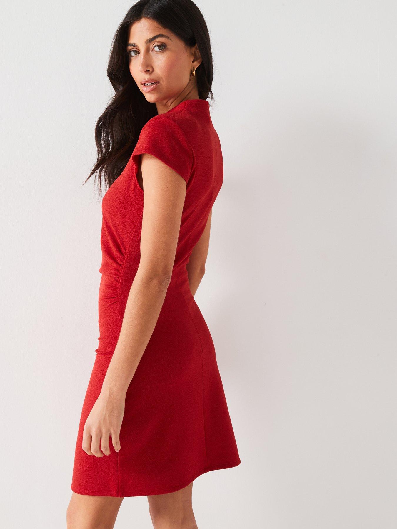 v-by-very-ruched-detailnbspmini-dress-redstillFront