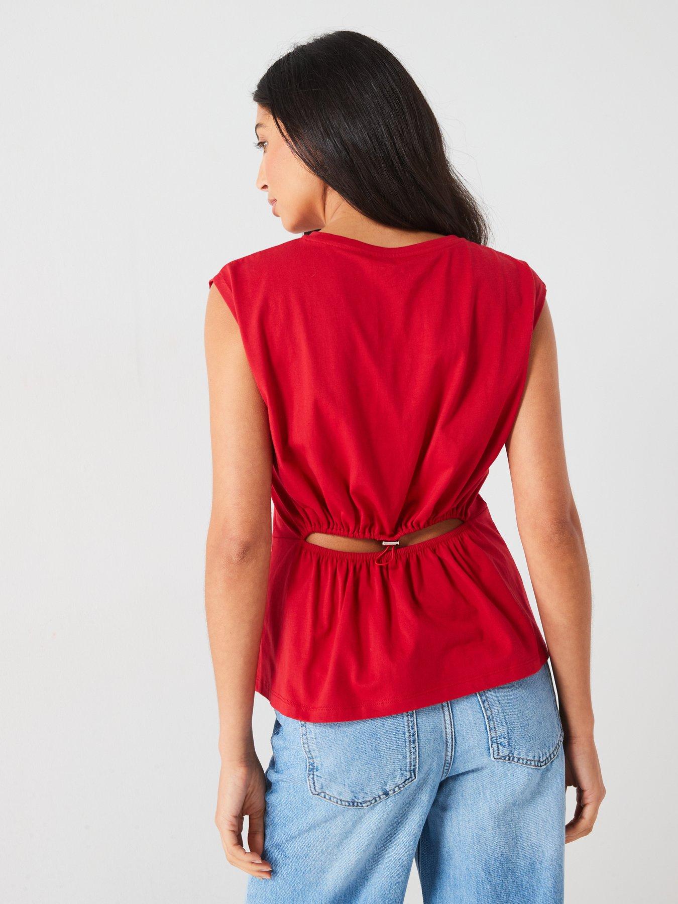 v-by-very-elasticated-open-back-tshirt-redstillFront