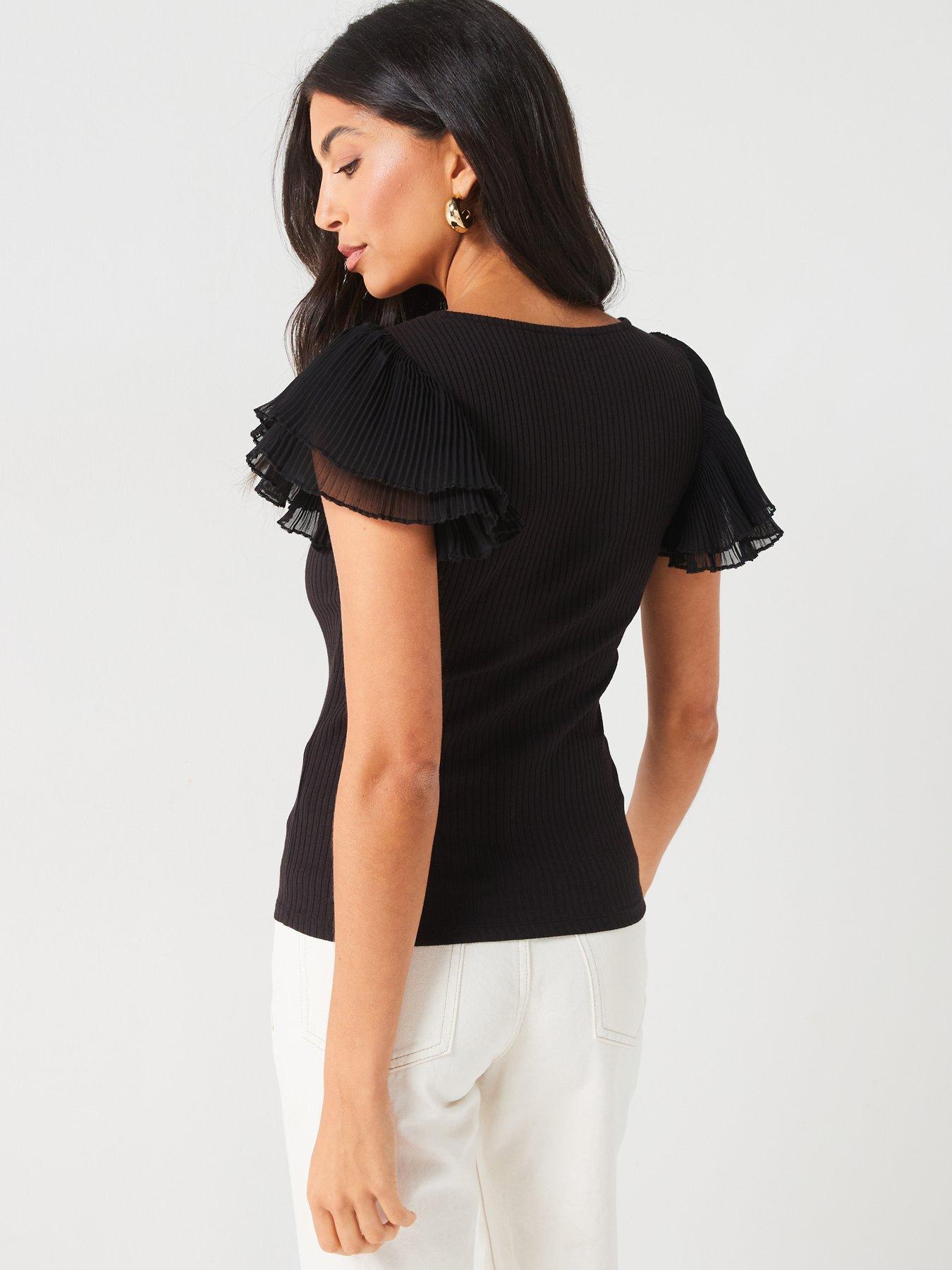 v-by-very-ribbed-frill-top-blackstillFront