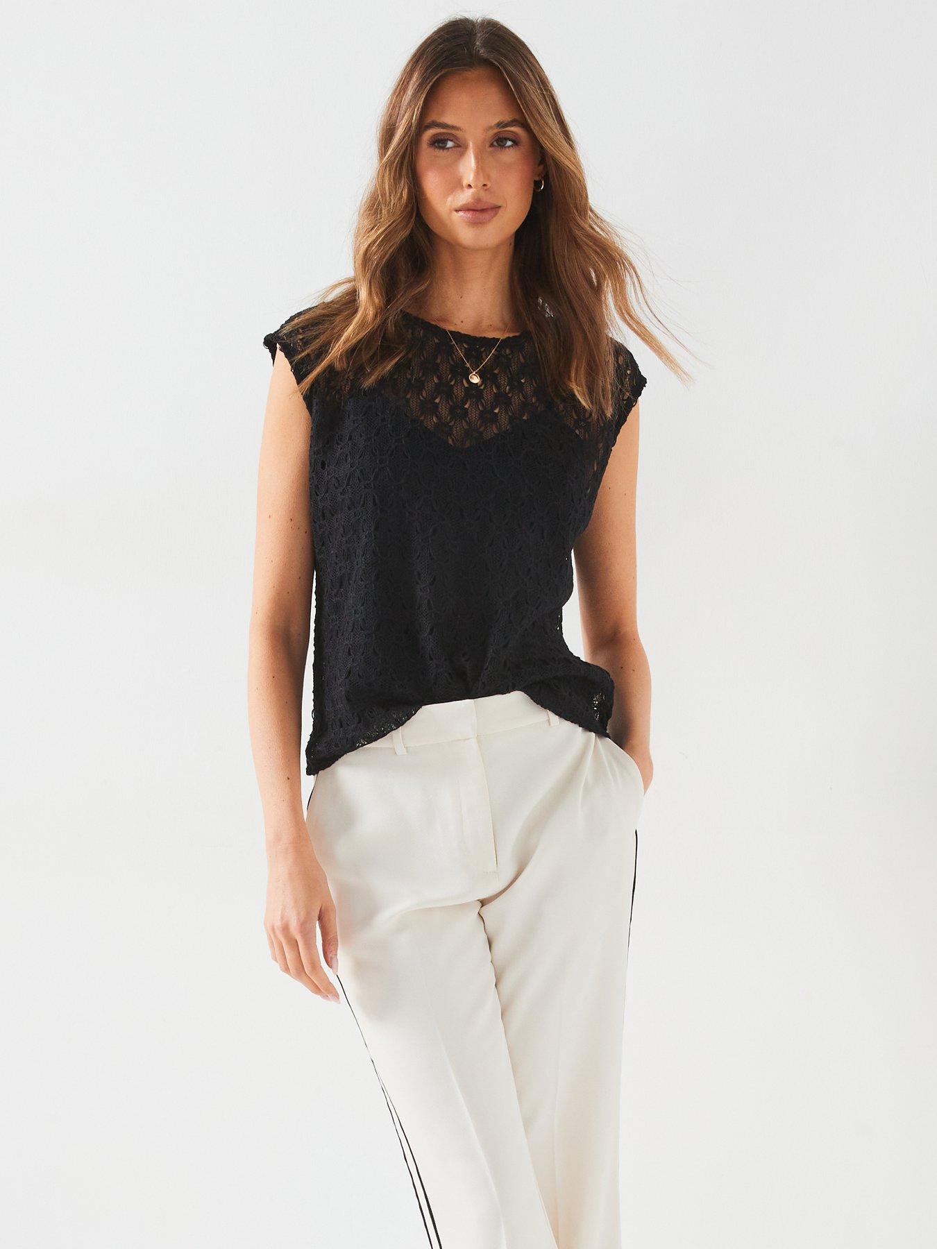 v-by-very-grown-on-sleeve-lace-top-blackfront